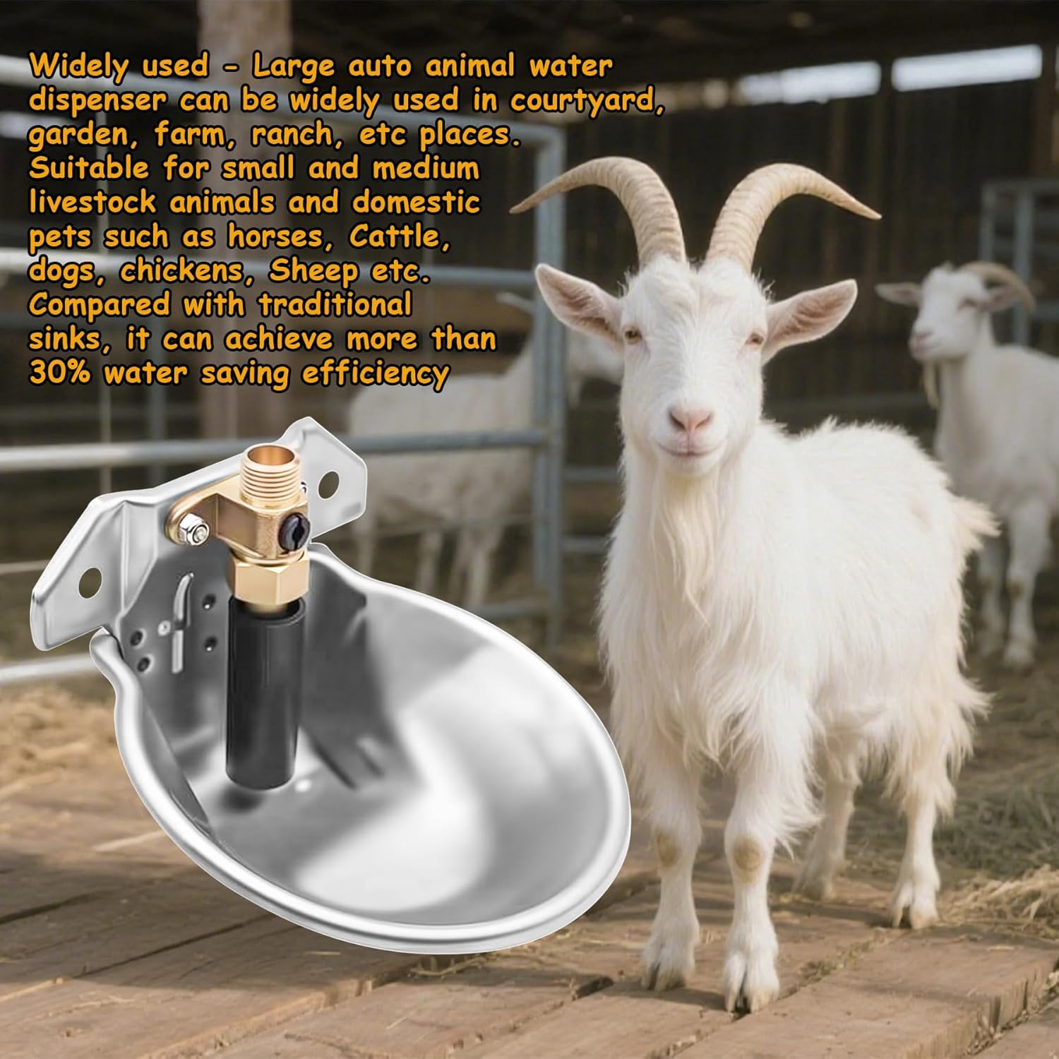 Automatic Animal Drinking Water Bowl with Float Valve and Drainage Hole 304 Stainless Steel Feeder Trough Dispenser Waterer Livestock Water Trough Suitable for Pet Dog Horse Cattle Goat Sheep（Dia 9in）