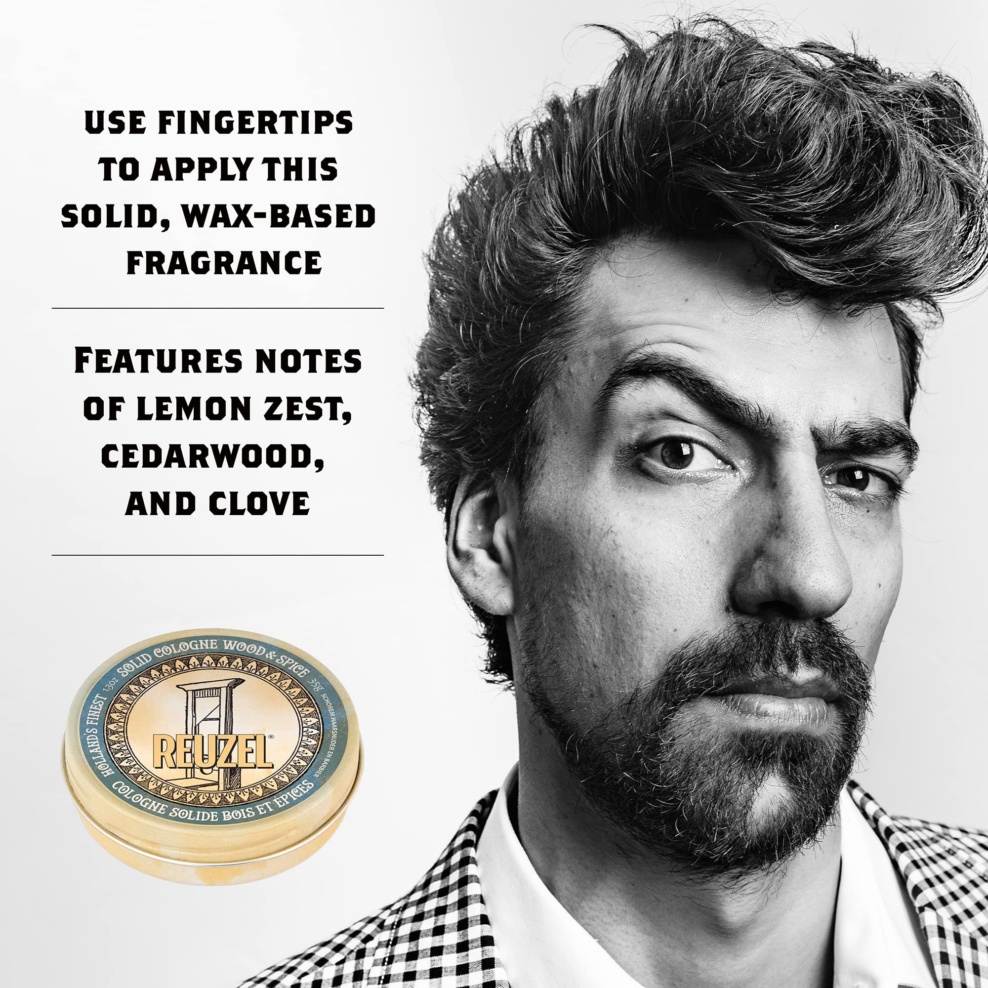 Reuzel Solid Cologne Wood And Spice - Easy To Apply - With Notes Of Lemon Zest, Cedarwood And Clove - Wax Based Formula - Subtle Fragrance That Lasts All Day - For Gym, Travel Or On The Go - 1.3 Oz