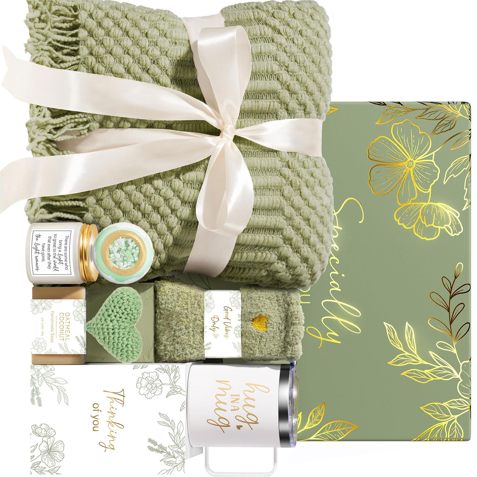 Msioytog Gift Set Flannel Blanket Thermals Mug Scented Caring for Her Comfortable Recovery Lavishness Flannel Blanket