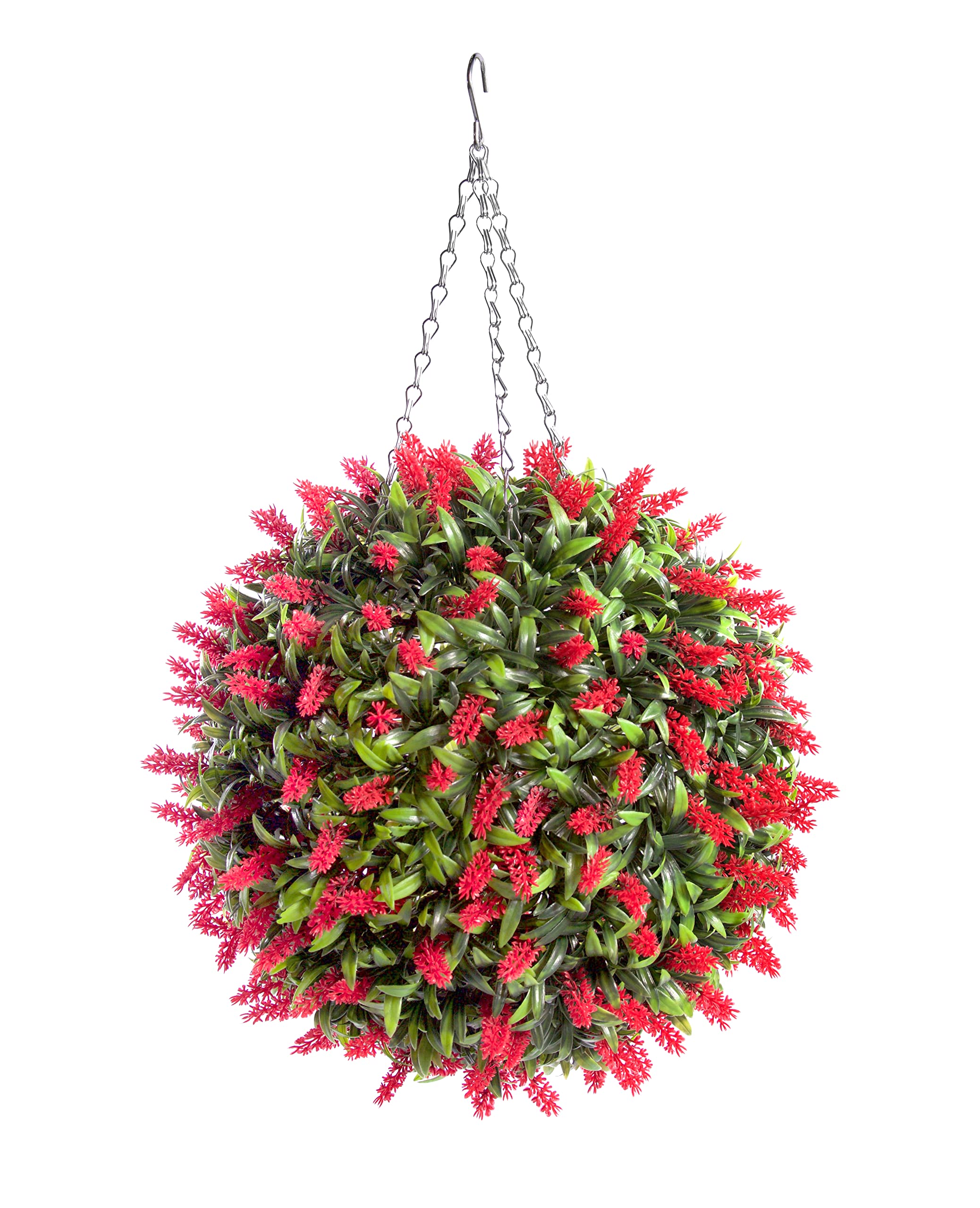 Best Artificial Red Lush 38Cm Long Leaf Lavender Hanging Flower Ball Topiary Grass **Uv Fade Protected**