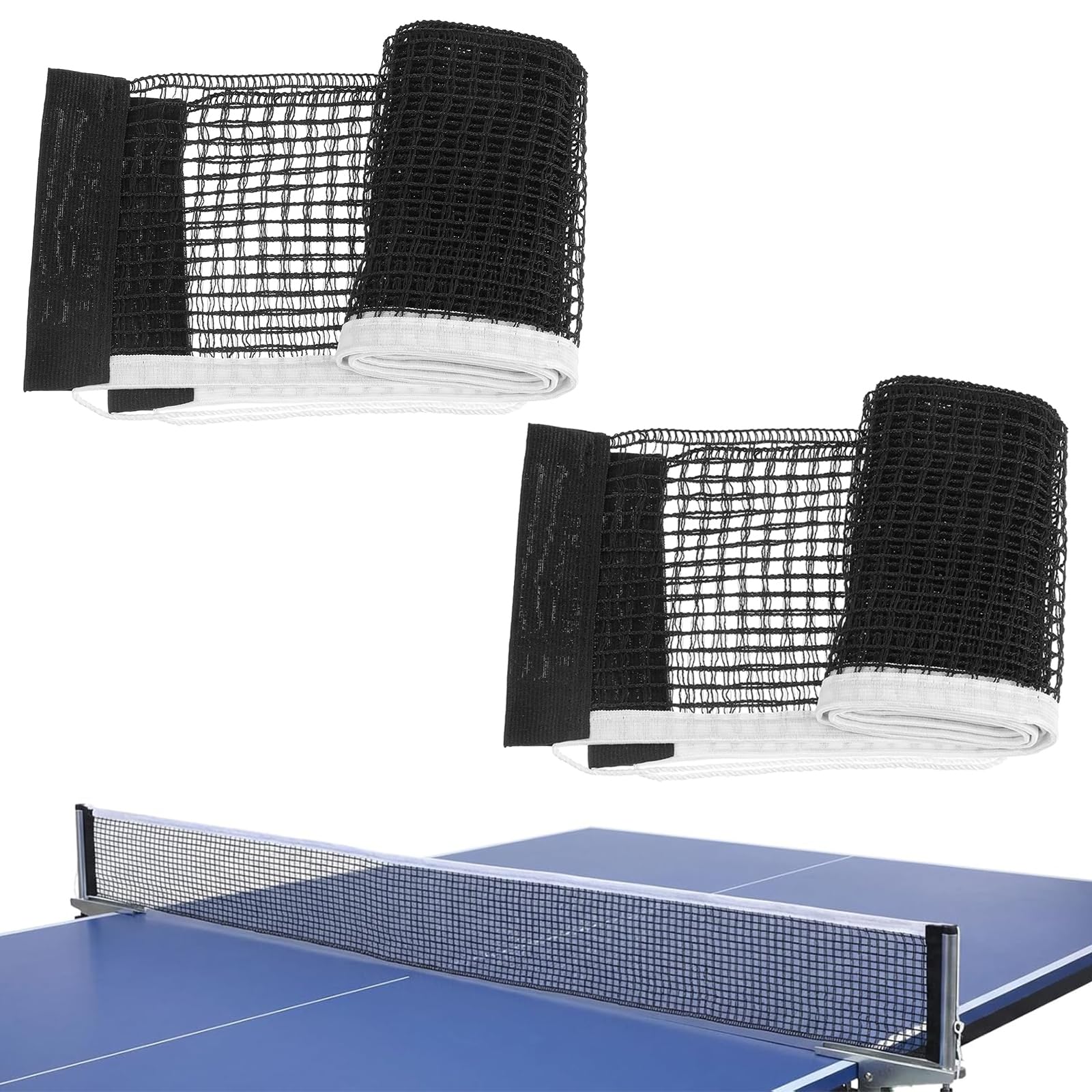 Pack de 2 Red de Tenis de Mesa 1.8m, Red de Ping Pong de Repuesto de Poliéster y Algodón, Malla de Tenis de Mesa Estándar para Entrenamiento y Juegos en Interior y Exterior, Negro