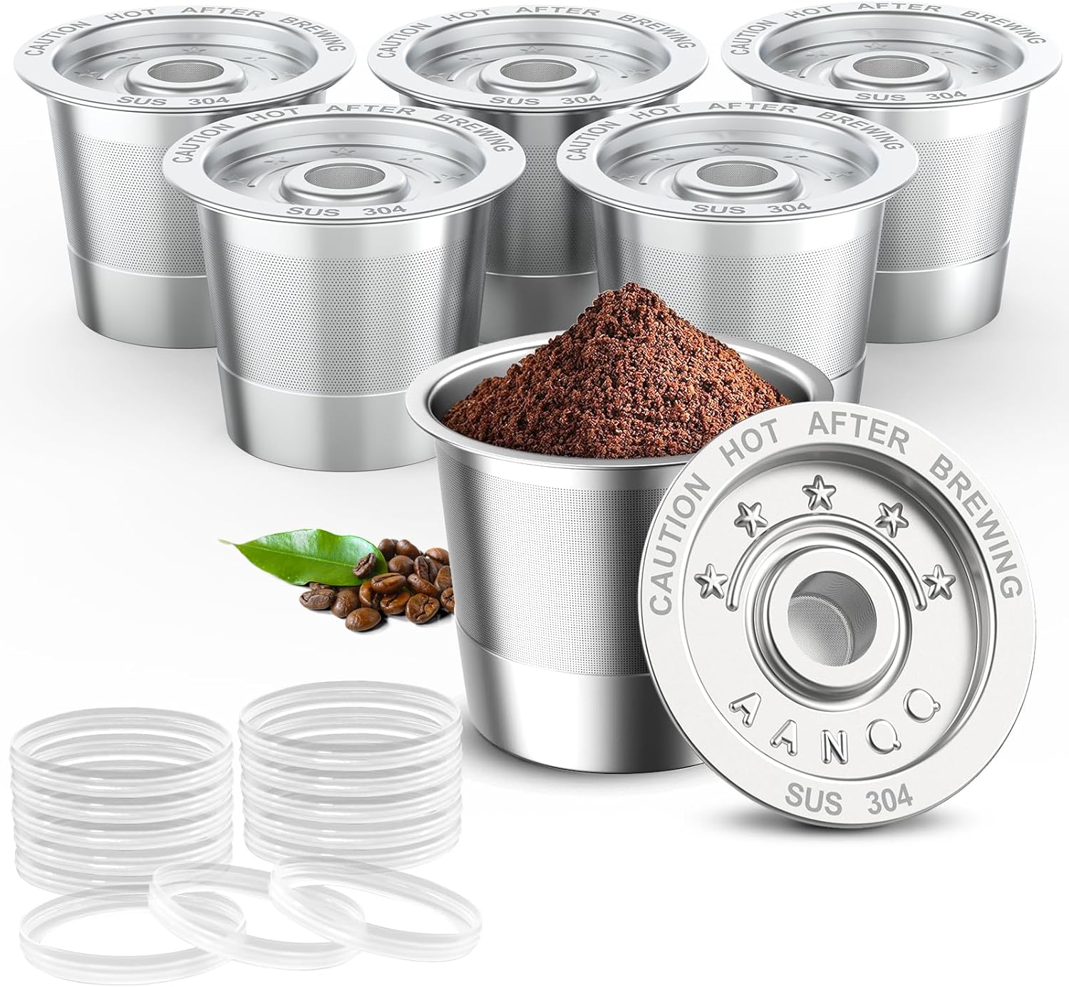 6 Pack K Cup Reusable Coffee Pods and 20Pcs Silicone Gasket for Keurig Stainless Steel Refillable K Cup - Reusable Coffee Filter for Keurig 1.0 Coffee Maker, Permanent, Eco-Friendly, BPA-Free