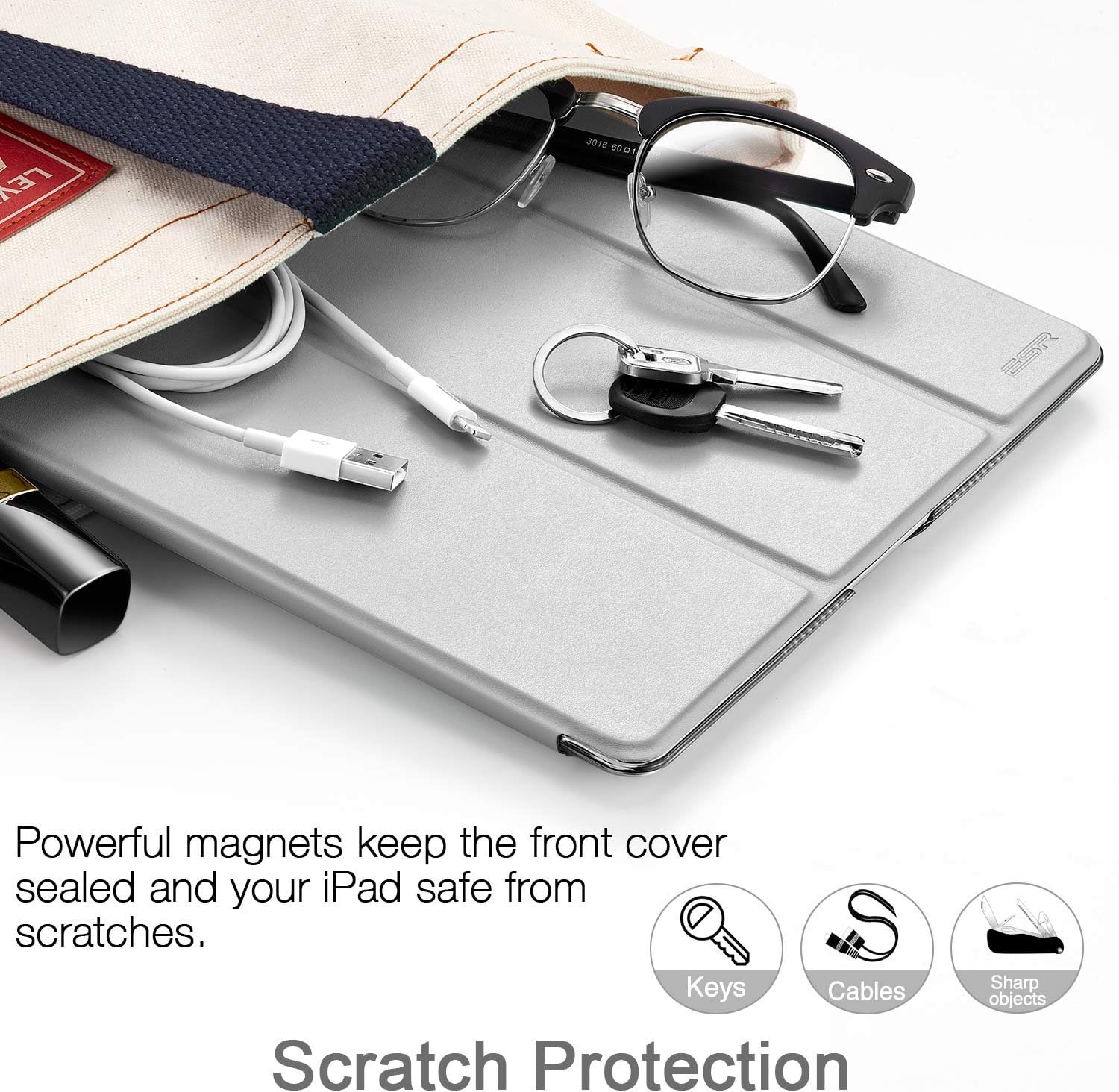 ESR Yippee Trifold Smart Case for iPad Mini 4 / Mini 5, Lightweight Trifold Stand Case with Auto Sleep/Wake Function, Microfiber Lining, Hard Back Cover for iPad Mini 4/5 7.9", Silver Grey