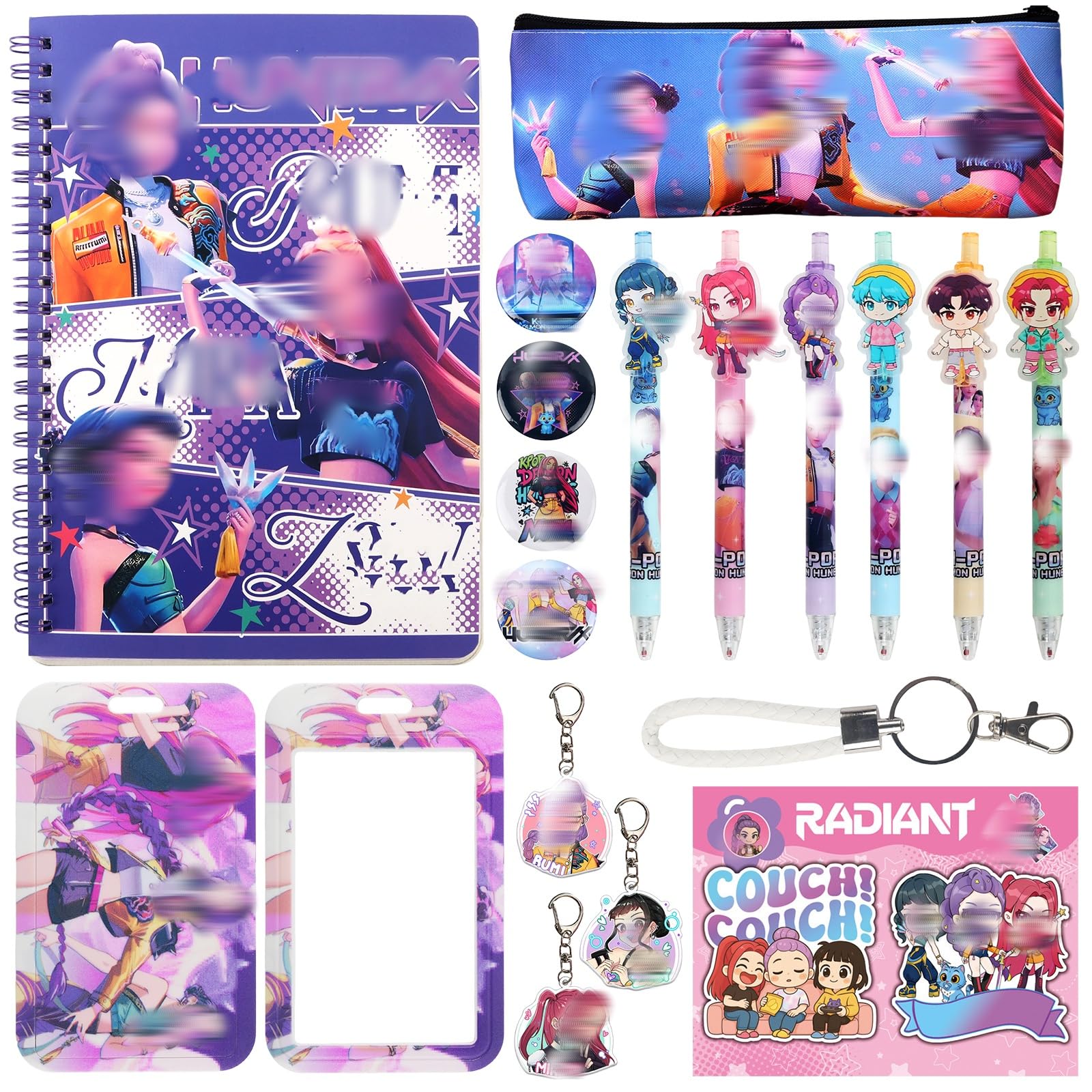 Luclay Stationery Set Kids Anime - Writing School Supplies for Girls Boys Pencil Case with Stationery Included for Study Party Bag Fillers Birthday Classroom Rewards Back to School Easter Gift Kids