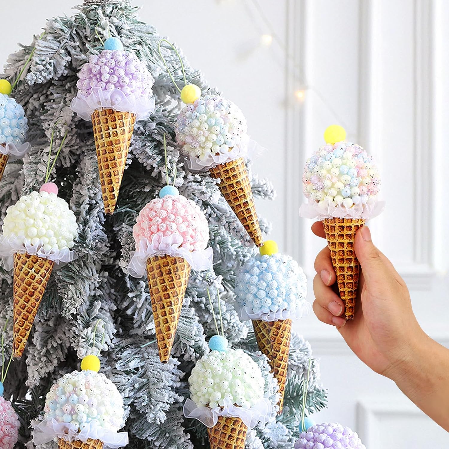 6Pcs Pastel Ice Cream Ornament Kit,Macaron Candy Color Ice Cream Shape Christmas Tree Balls Hanging Ornaments Dessert Cone for New Year Christmas Holiday Home Party Decorations Pendant(Mix 6 Assorted) - Image 5