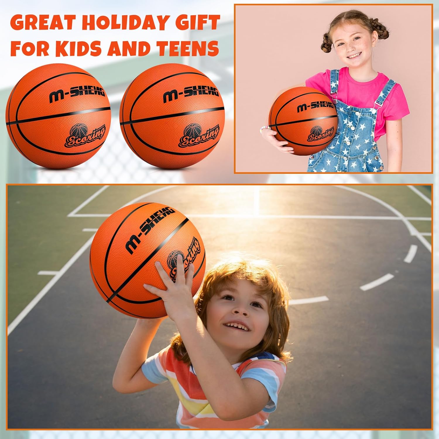 Jenaai 12 Pieces Rubber Basketballs Bulk Official Size 5 (27.5") Kids Youth Basketball Outdoor with Pump for Training and Play Teen Boys and Girls Gifts