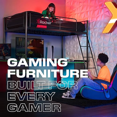 Miniatura 9 de X Rocker HQ - Cama alta para juegos, marco de metal duradero, estantería integrada, escalera segura, lados de malla de rejilla, 2112601, 78 x 61.4 x