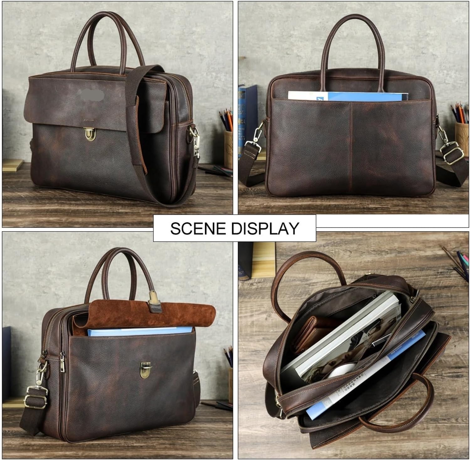 Compatible For Business Bags Men Briefcase Flap Messenger Bag Sling Shoulder Tote Laptop