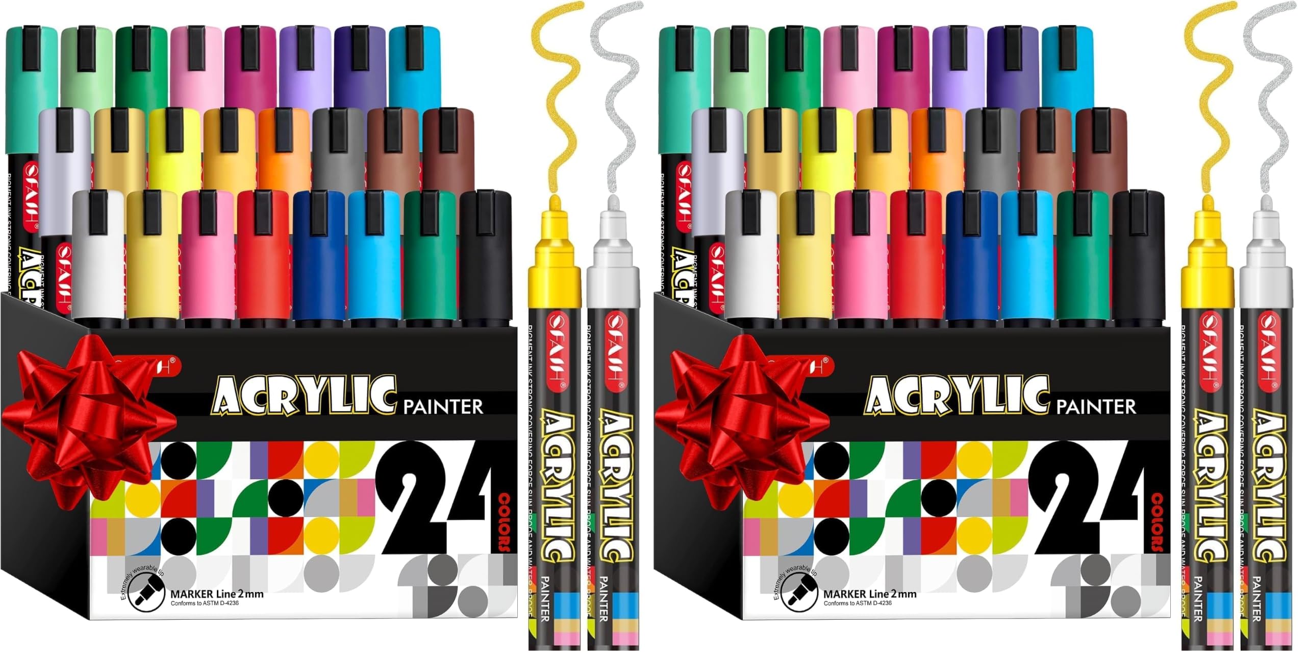 SFAIH Acrylic Creative Markers - 3mm Replaceable Nibs 24 Colors, High Coverage (Pack of 2)