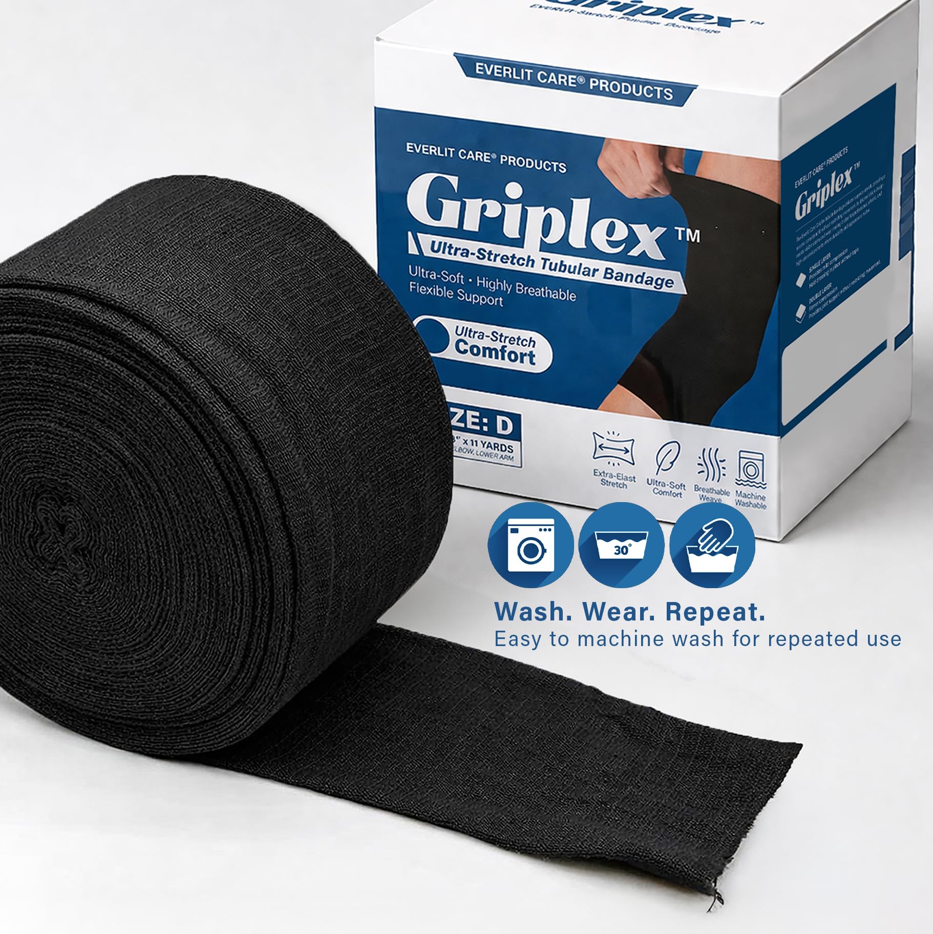 Everlit Care Griplex Black Tubular Compression Bandage – Breathable Elastic Support Wrap for Wrist, Arm, Elbow, Leg, Knee, Calf & Ankle | Sports Injury Recovery & Tissue Support for Sprains, Swelling, Lightweight Seamless Tube Bandage (F | 4" x 11yd) — Amazon image 6