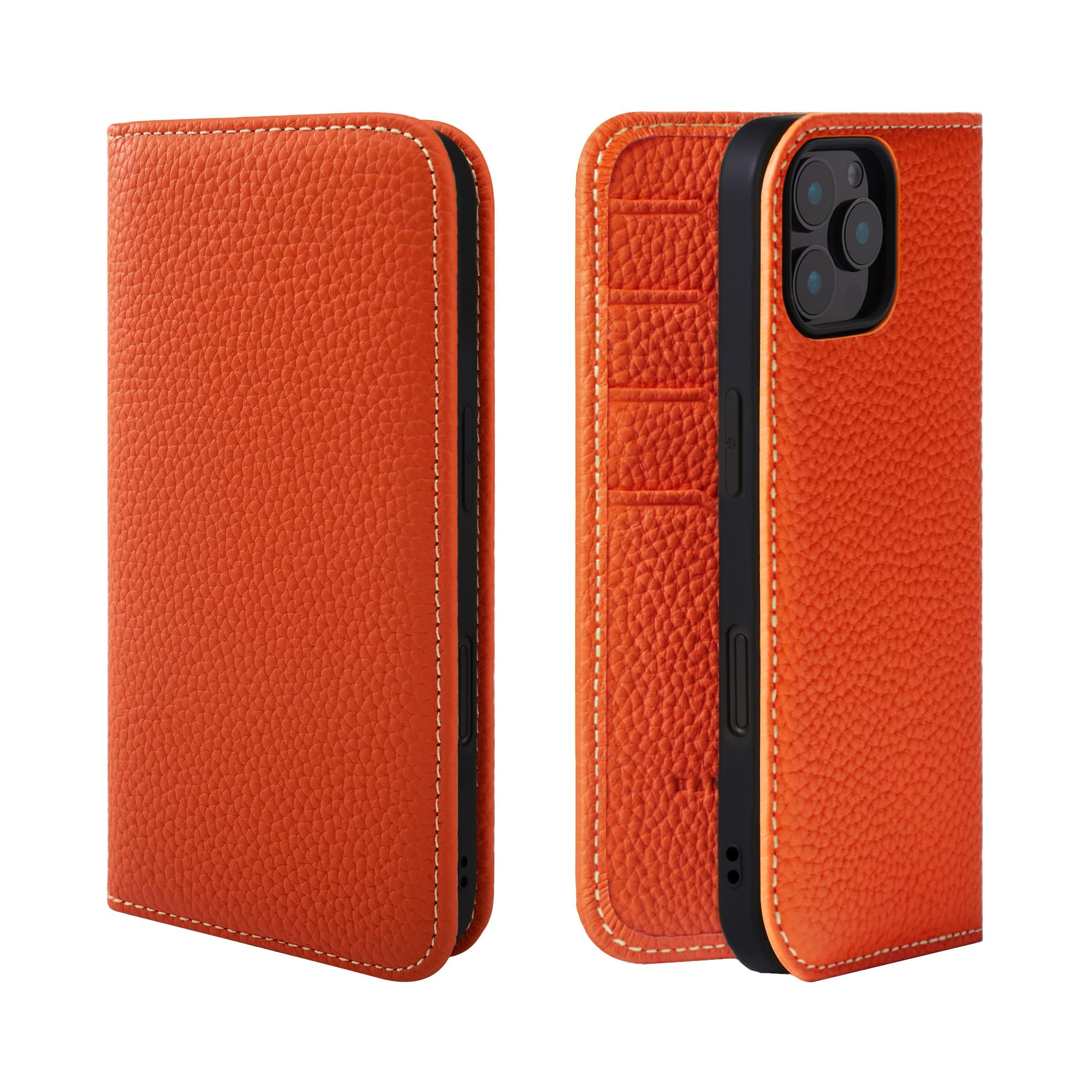 HANATORA iPhone16ProMax ケース 手帳型 本革 スマホケース スマホ スタンド コードホルダー 付き シュリンクカーフレザー ギフト マグネットなし トープ + オレンジ P Amazon.co.jp: HANATORA iPhone16ProMax ケース 手帳型 本革