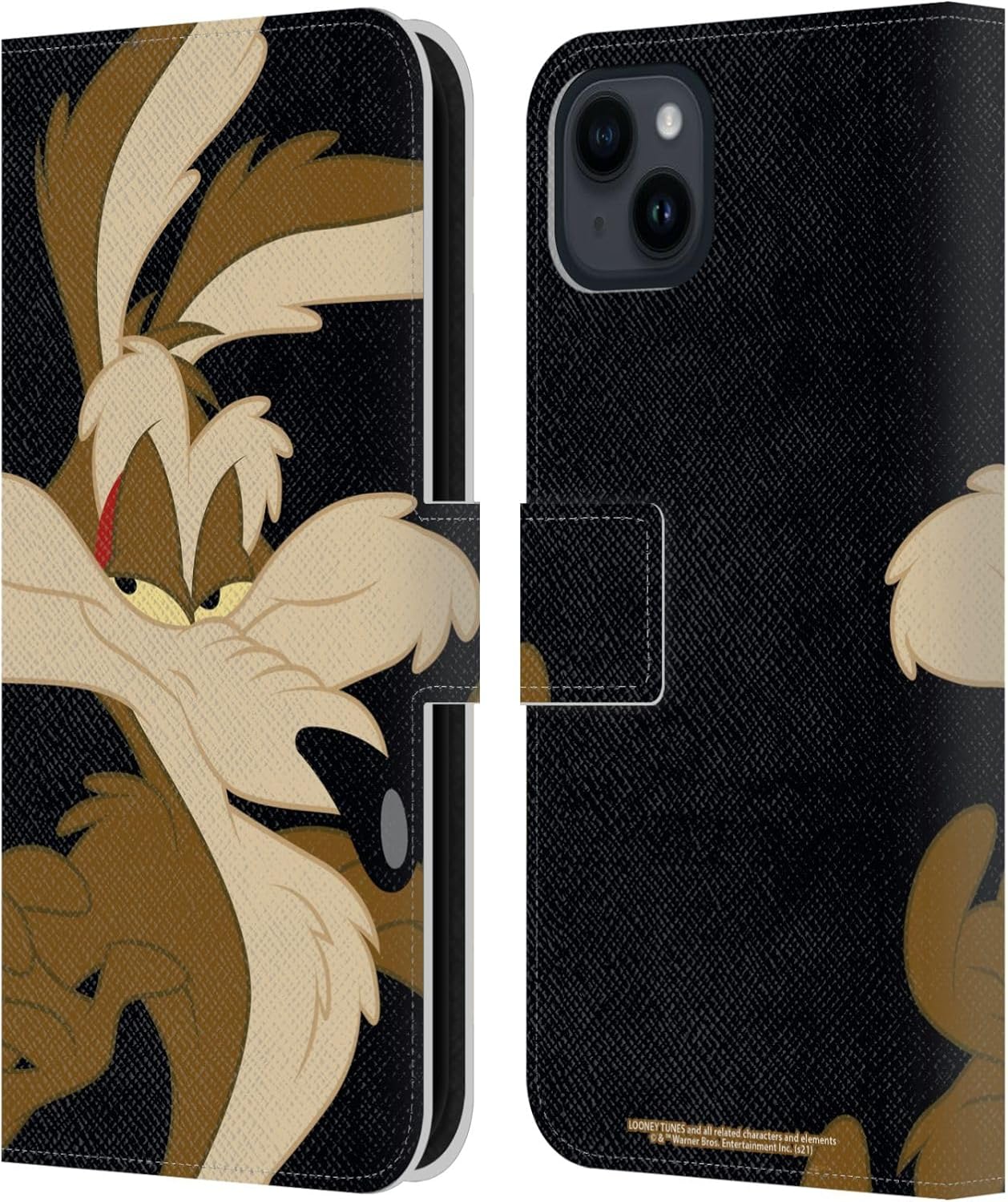 Head Case Designs Officially Licensed Looney Tunes Wile E. Coyote Characters Leather Wallet Case Compatible with Apple iPhone 15 Plus