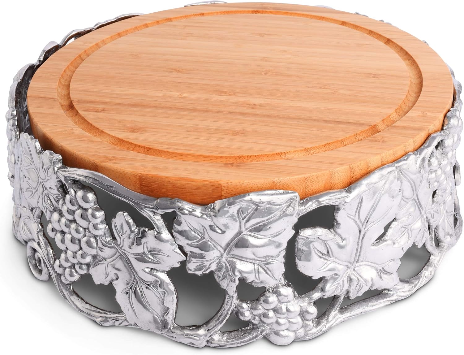 Arthur Court Designs Aluminum Grape Vines Cheese Cake Board Pedestal Charcuterie Platter & Serving Tray 13 Inch Diameter