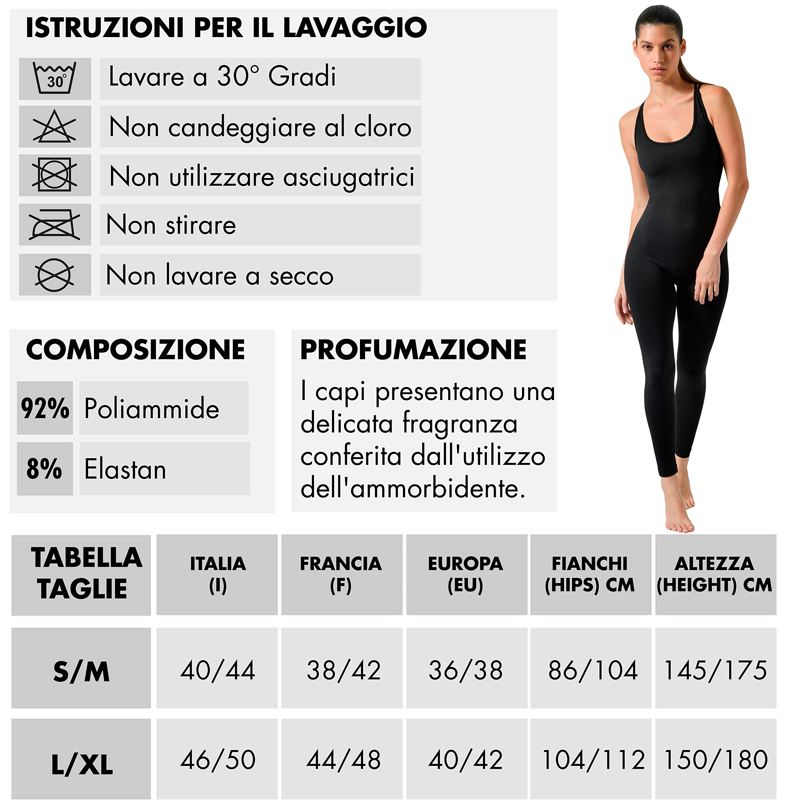 Risalti Tuta Jumpsuit Donna Sportiva - Tutina Aderente Lunga, Senza Maniche, Tuta Intera, Attillata, Elegante, Seamless, Fitness, Yoga, Palestra - Made in Italy