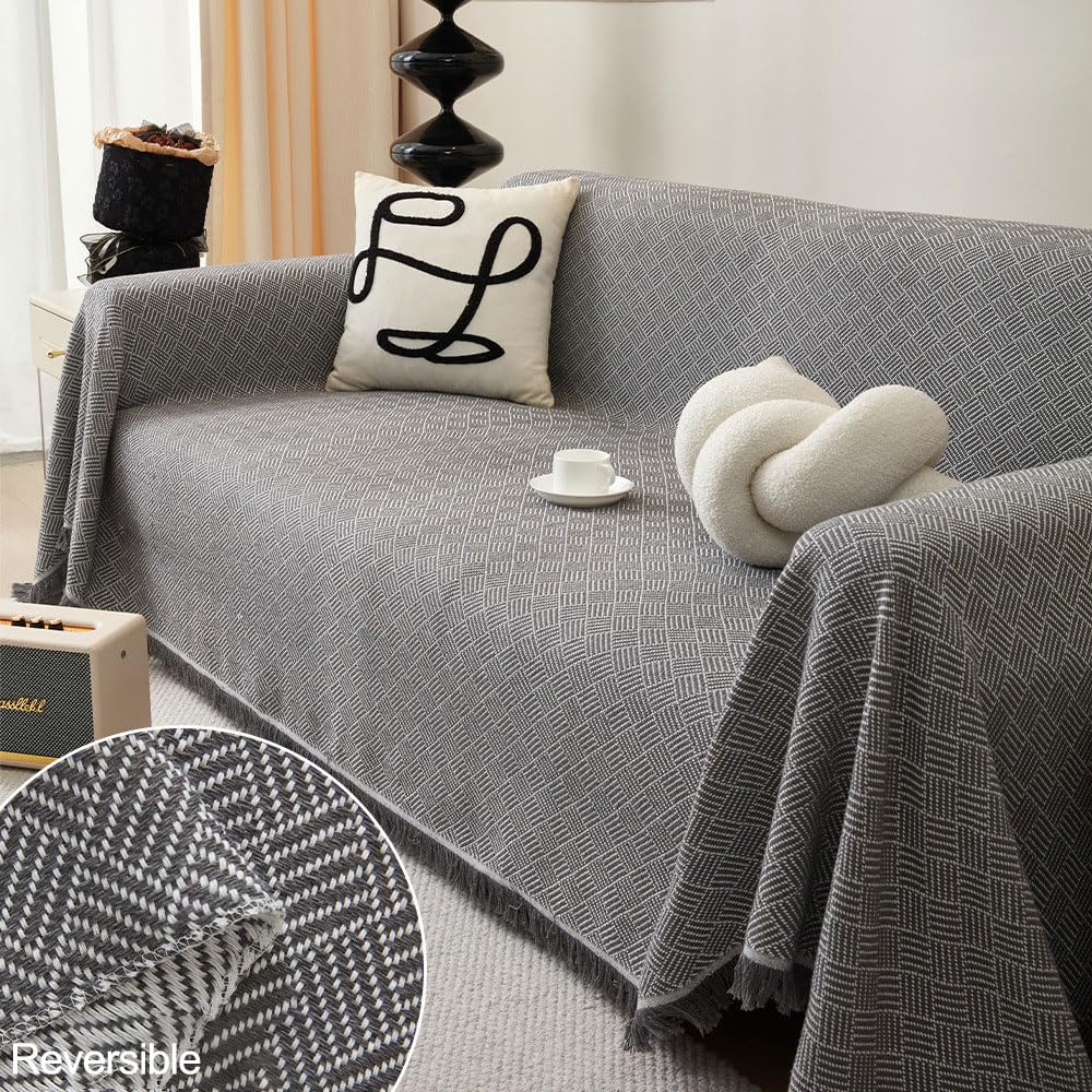 Highdi Sofa Throws Large, Extra Large Throws for Settees, Nordic Style Versatile Woven Soft Throw Blanket with Tassels for Settees Couch Armchair Sofa Bed (180x180cm,Grey) — image 1