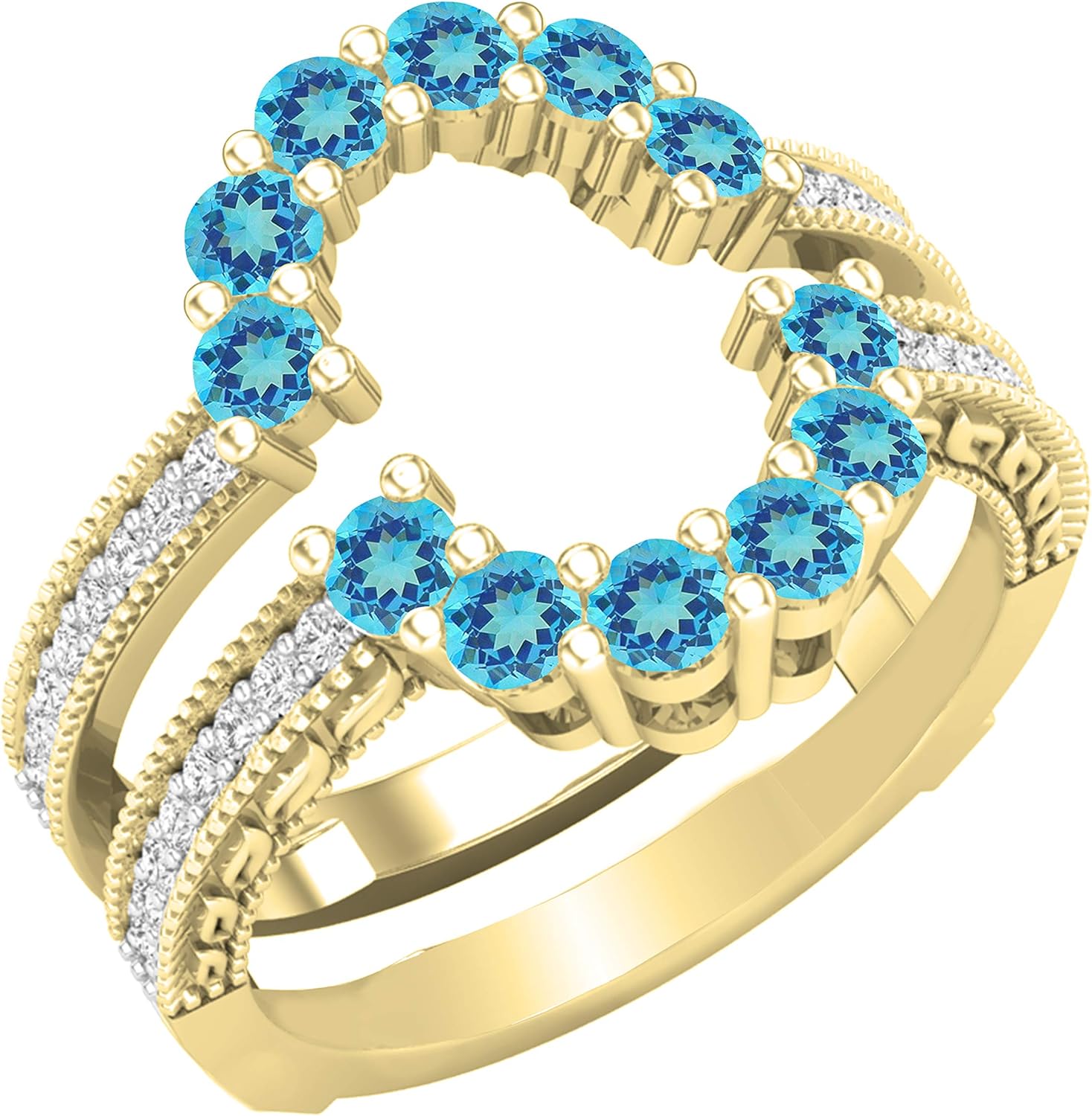 Dazzlingrock Collection Round Gemstone & White Diamond Womens Enhancer Guard Double Wedding Ring, 10K Solid Yellow Gold