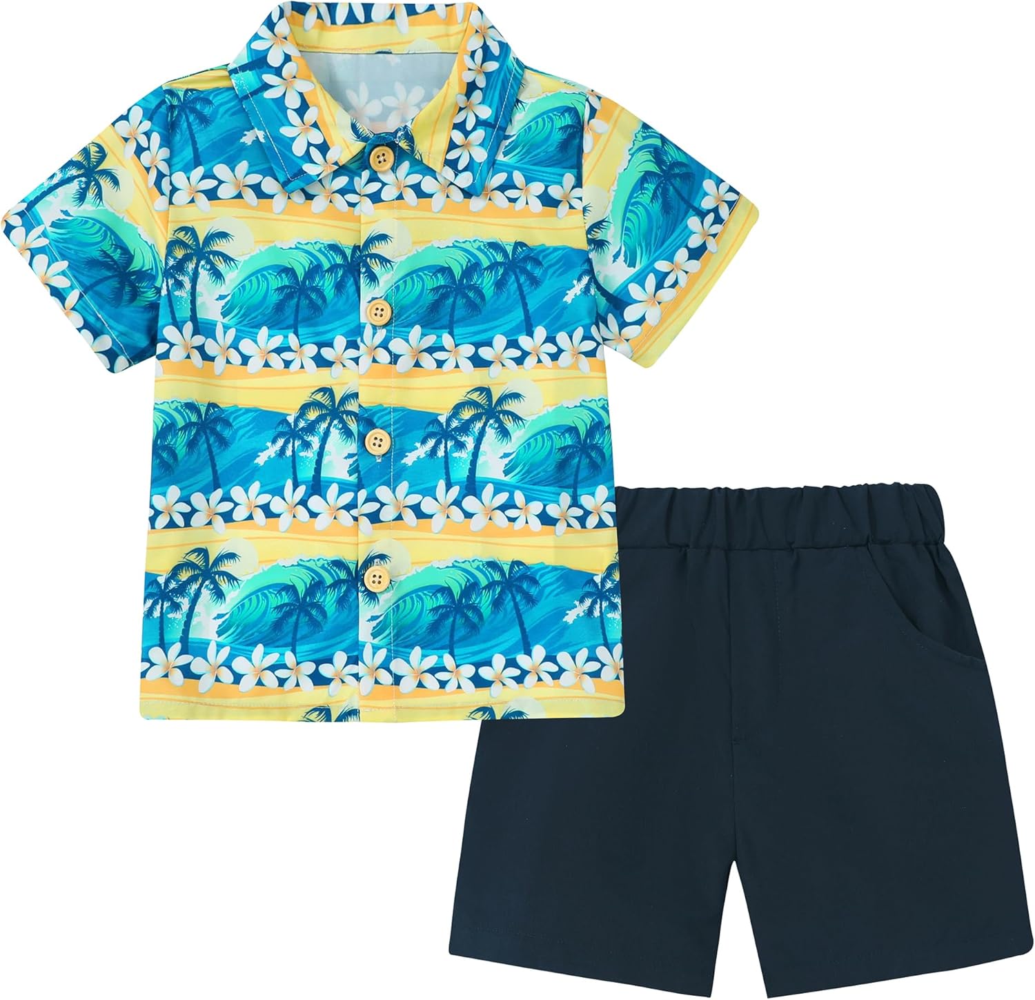 Coco&RARA Toddler Boy Clothes Baby Flamingo Hawaiian Outfits Short Sleeve Shirt + Elastic Waist Shorts Summer Beach Set