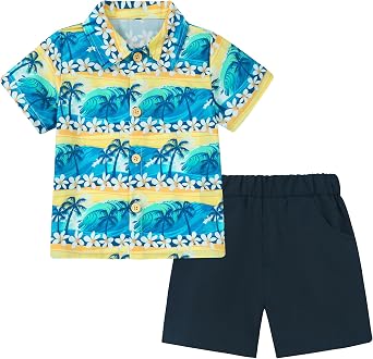 Toddler Boy Clothes Baby Hawaiian Flamingo Shirt + Shorts 2PCS