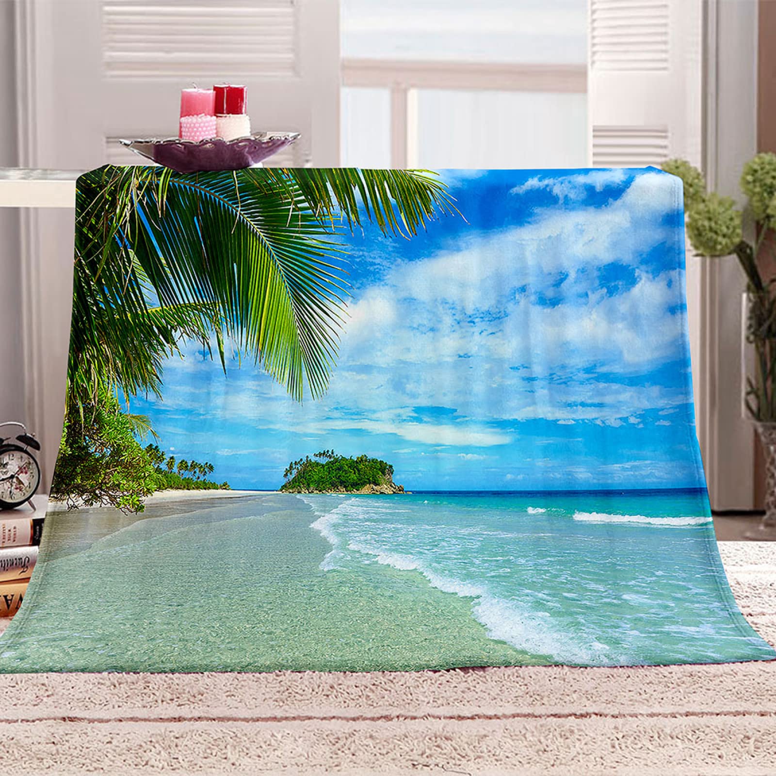 Couverture en flanelle vagues de plage plaid polaire doux grand format 140x200cm