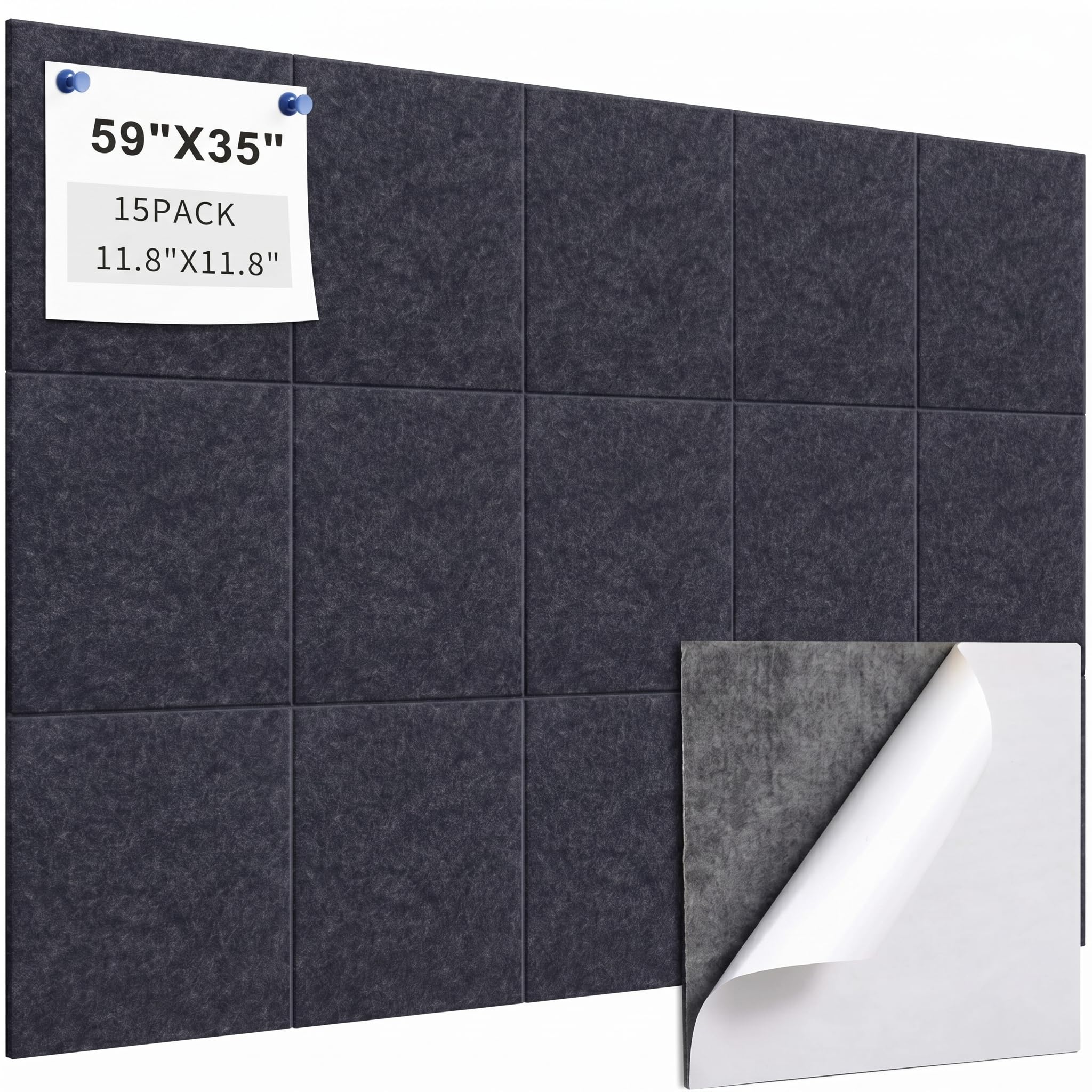 Bacheca in sughero per pareti, confezione da 15 pezzi, 30,5 x 30,5 cm, resistenti, con eccellente assorbimento acustico, spessore 1,27 cm, bacheca nera per pareti con puntine per scuola, casa e