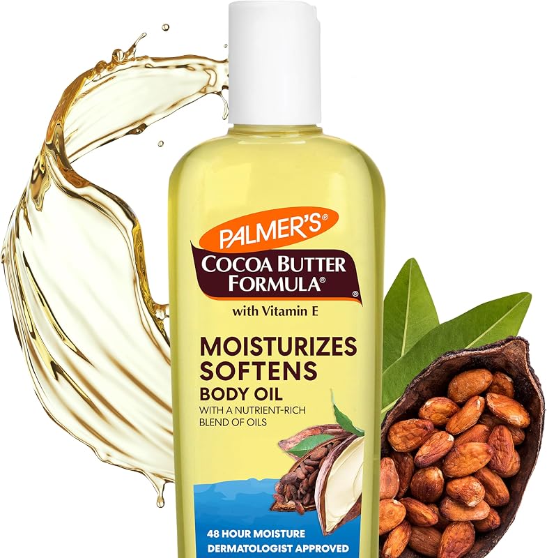 Moisturizing Body Oil, Cocoa Butter Formula (8.5 Fl Oz) | Nourishing with Vitamin E, Radiant Looking Glow & Skin Hydration, Lightweight, Instant Absorption for Bath, Body and Shower