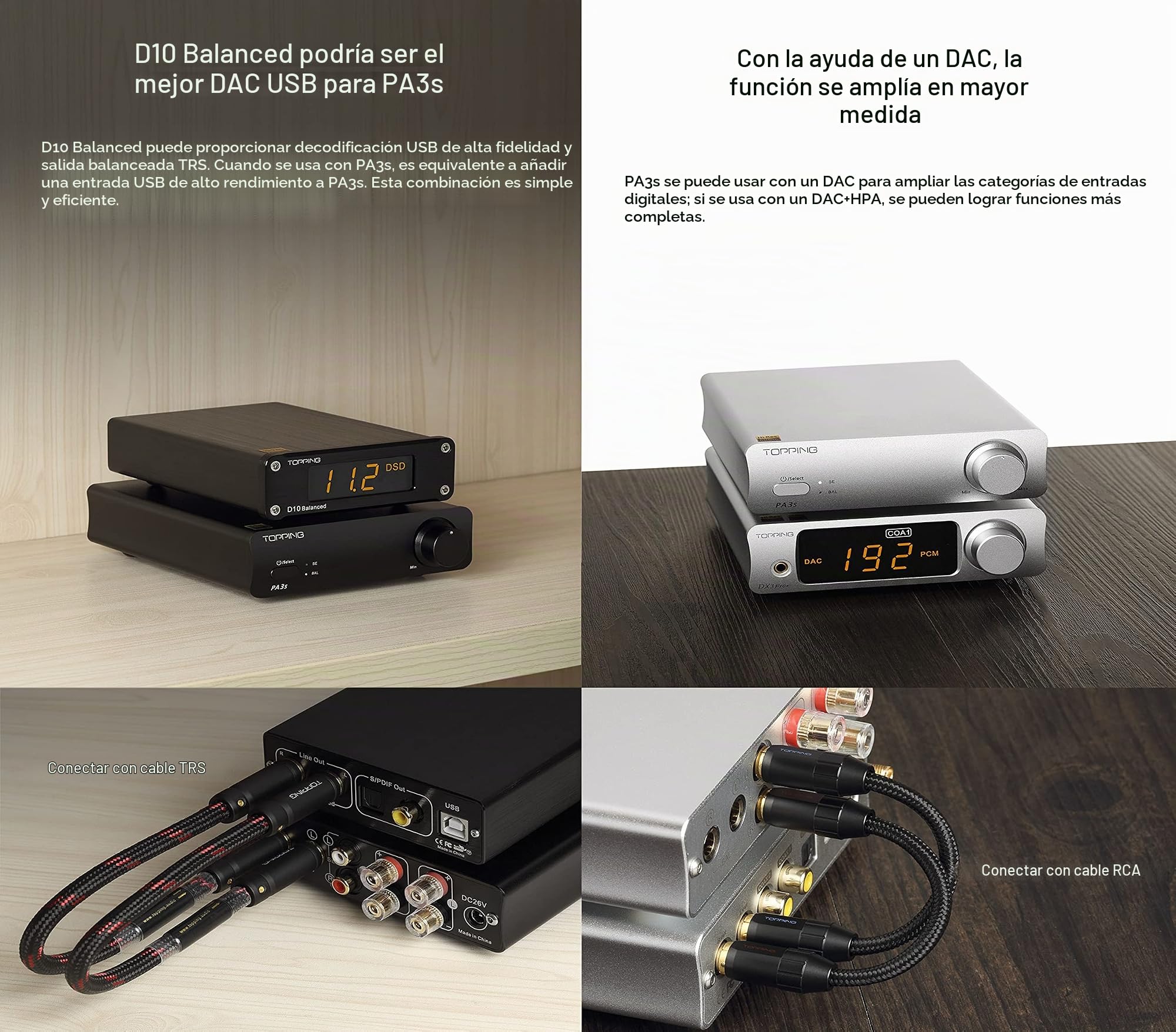 Topping PA3s Amplificador totalmente balanceado MA12070 x 2 RCA TRS Class D Amp 80W x 2 Amplificador de potencia para DX3Pro+
