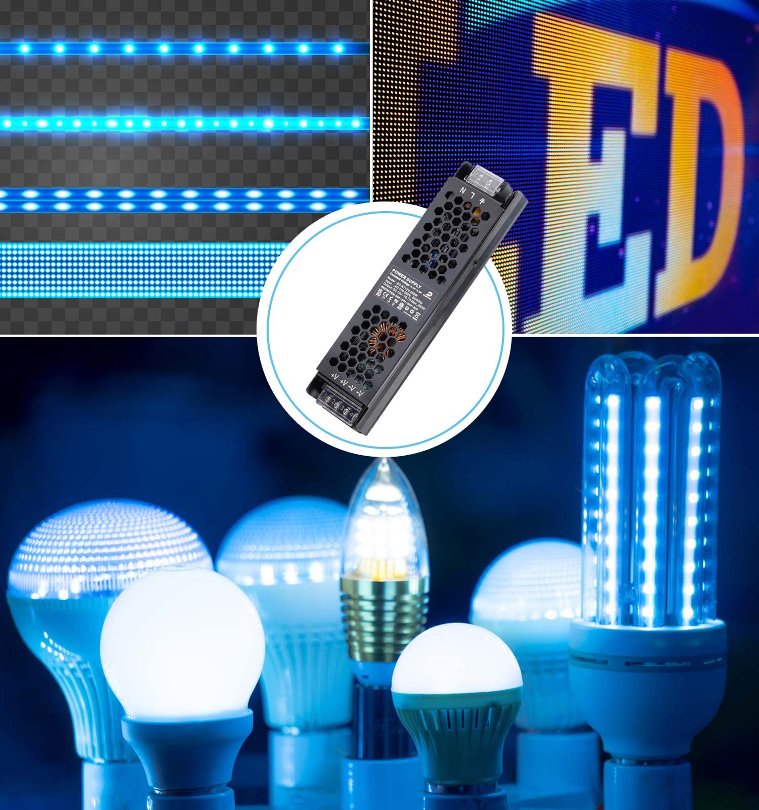 Fuente de Alimentación Transformador 220V AC a 12V DC 200W 16.67A, LED Driver de Baja Tensión, Adaptador de Voltaje Constante para Tiras LED Bombillas MR11 G4 MR16, DUSKTEC