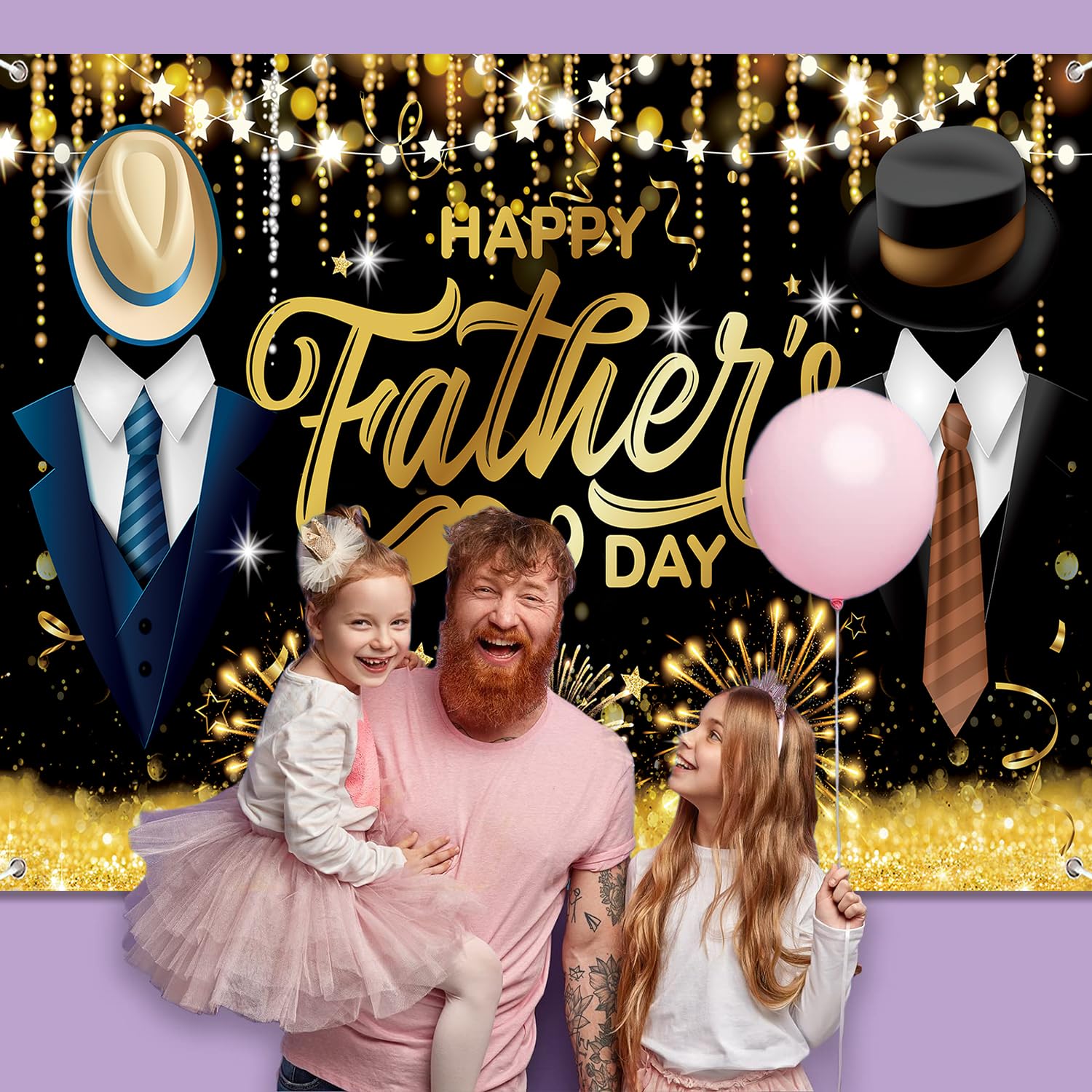 LECONCES Happy Fathers' Day Decorations, Large Happy Fathers Day Backdrop Banner Black and gold - Image 4