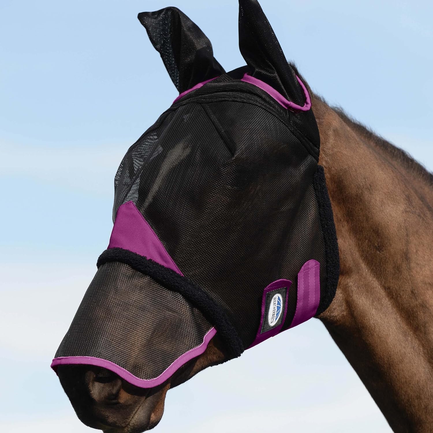 WeatherBeeta ComFiTec Durable Mesh Mask with Ears & Nose, Black/Purple, Warmblood