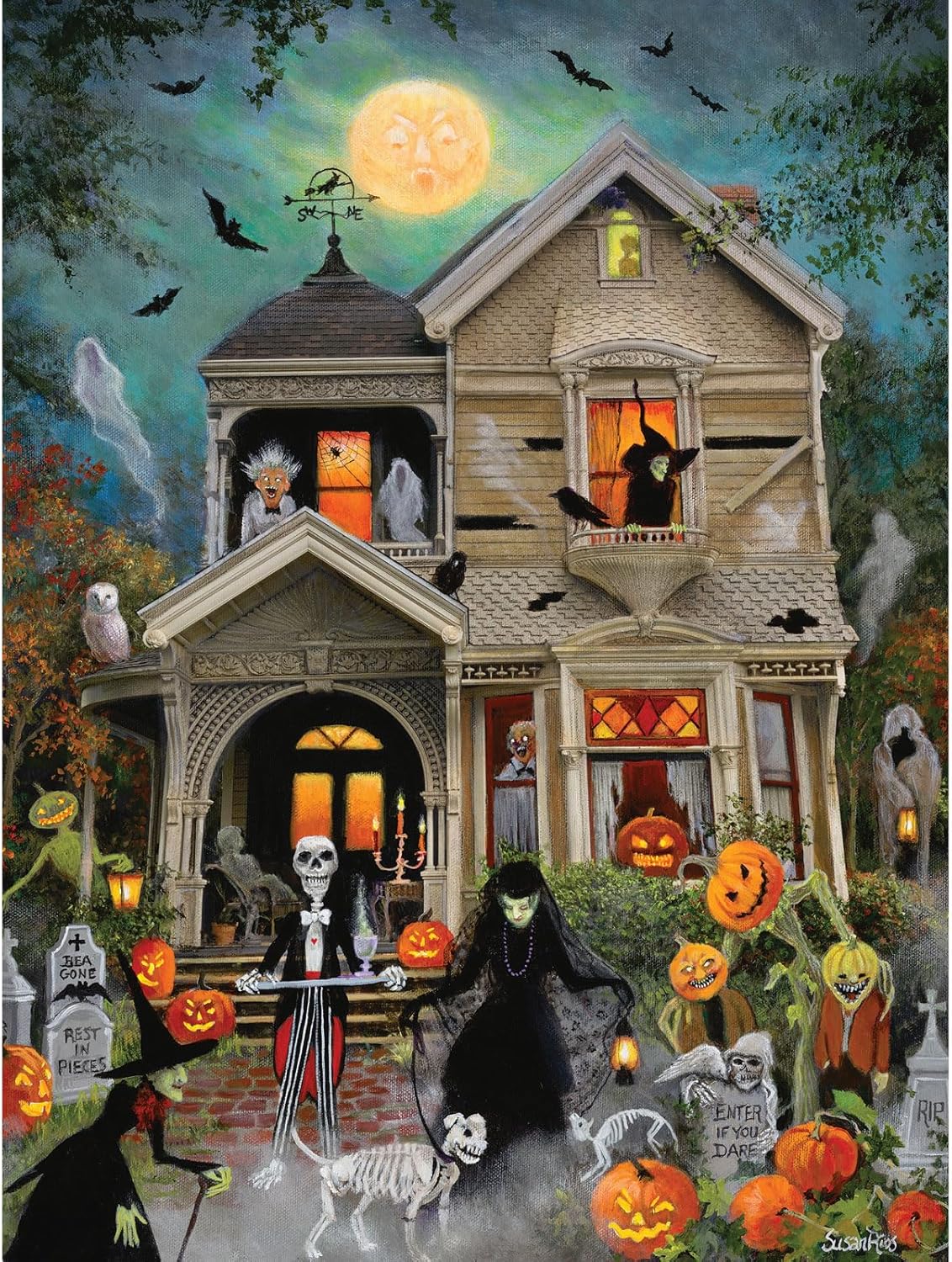 Bits and Pieces an Eerie Welcome Jigsaw Puzzles for Adults - Haunted House Halloween, No 2 Pieces Alike (500 Piece Puzzle)