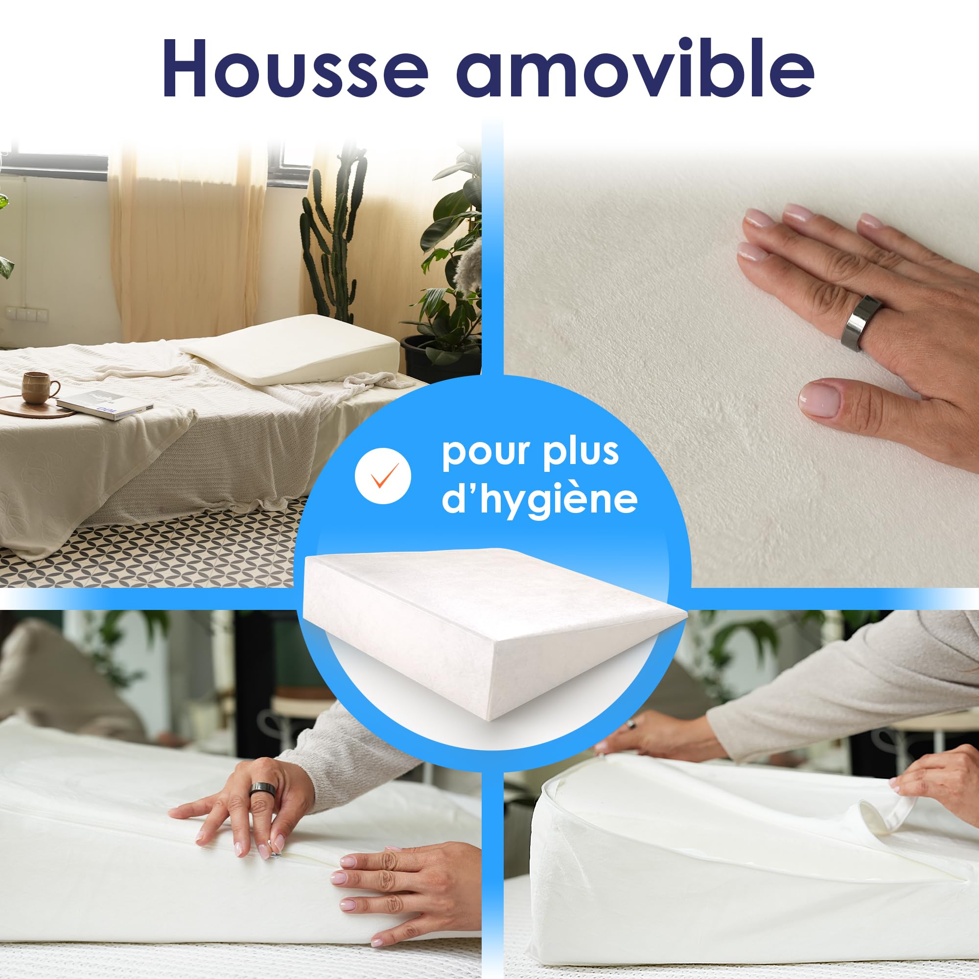 Coussin triangle de lit 80 cm – dormir surélevé, mieux respirer & lecture | Coussin triangle de lit pour dormir surélevé · mieux respirer & estomac apaisé · lecture & dos · housse lavable · OEKO-TEX