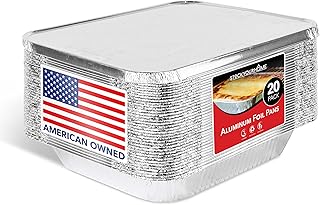 Foil Pans with Lids - 9x13 Aluminum Pans with Covers - 20 Foil Pans and 20 Foil Lids - Disposable Food Containers Great for Baking, Cooking, Heating, Storing, Prepping Food Silver