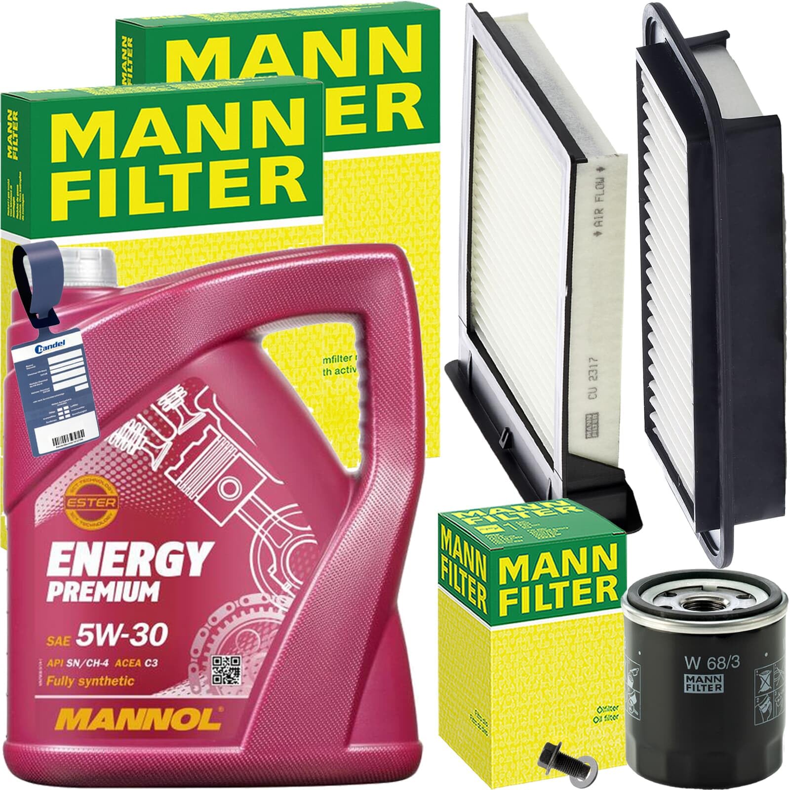 Mann Inspektionspaket+Mannol 5W-30 Öl | CU2317 (LA304)+C2610 (LX1001)+W68/3+257.812.011+Mn Kompatibel mit 107 (pm_, Pn_),aygo (_B1_),C1 (pm_, Pn_)