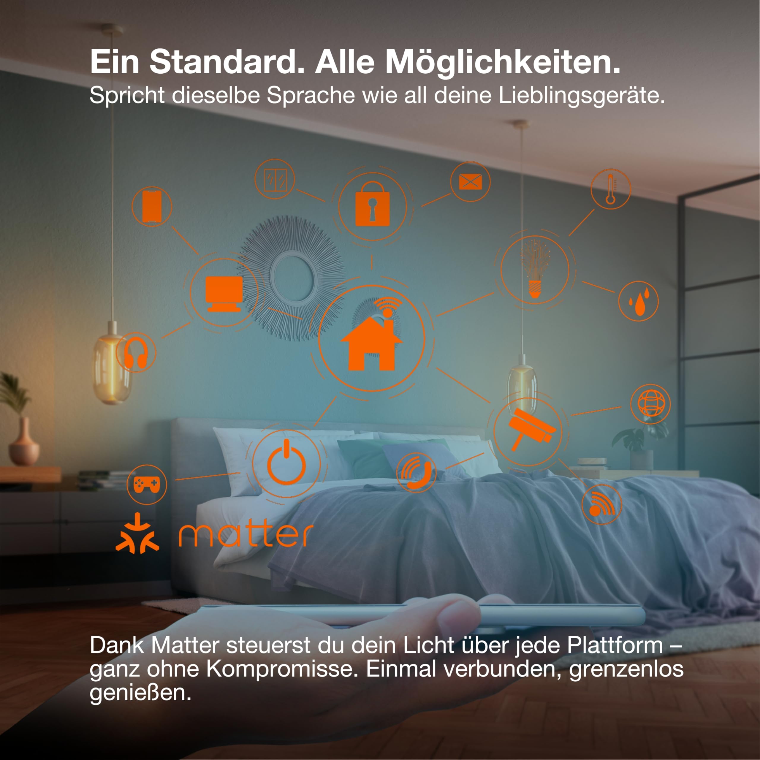 LEDVANCE SMART+ MATTER LED-Lampe, kompatibel mit Google, Alexa, Apple, Weißglas, 4,8W, 470lm, E27, Farblicht & Weißlicht, App- oder Sprachsteuerung, bis zu 15.000 Std. Lebensdauer, single pack