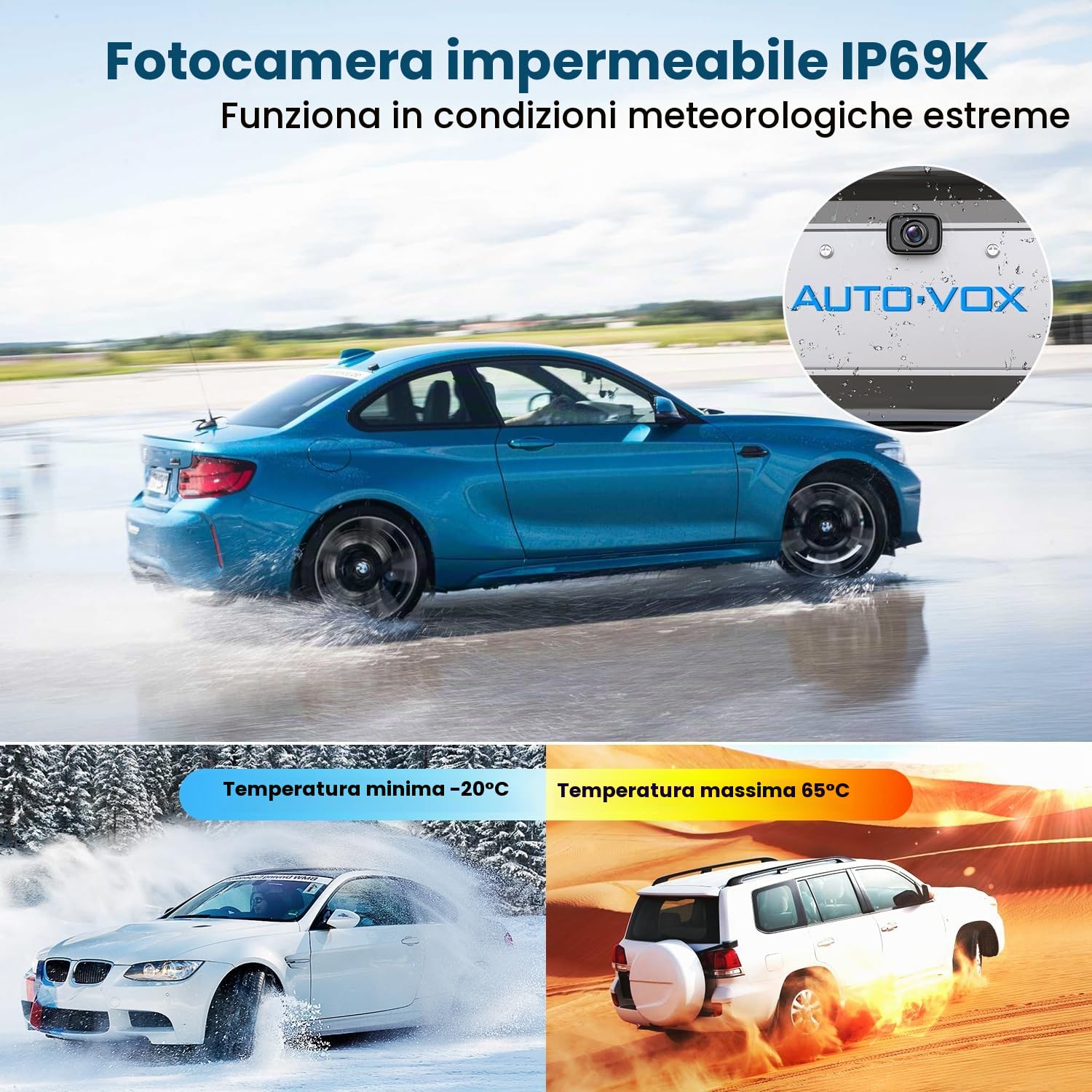 AUTO-VOX W12 Telecamera Posteriore Auto Wireless: 5“ Lcd 1080p Telecamera Retromarcia Auto Supporta 2 Telecamere, Telecamera Auto Retromarcia Con Segnale Stabile, Ip69k Impermeabile, Visione Notturna