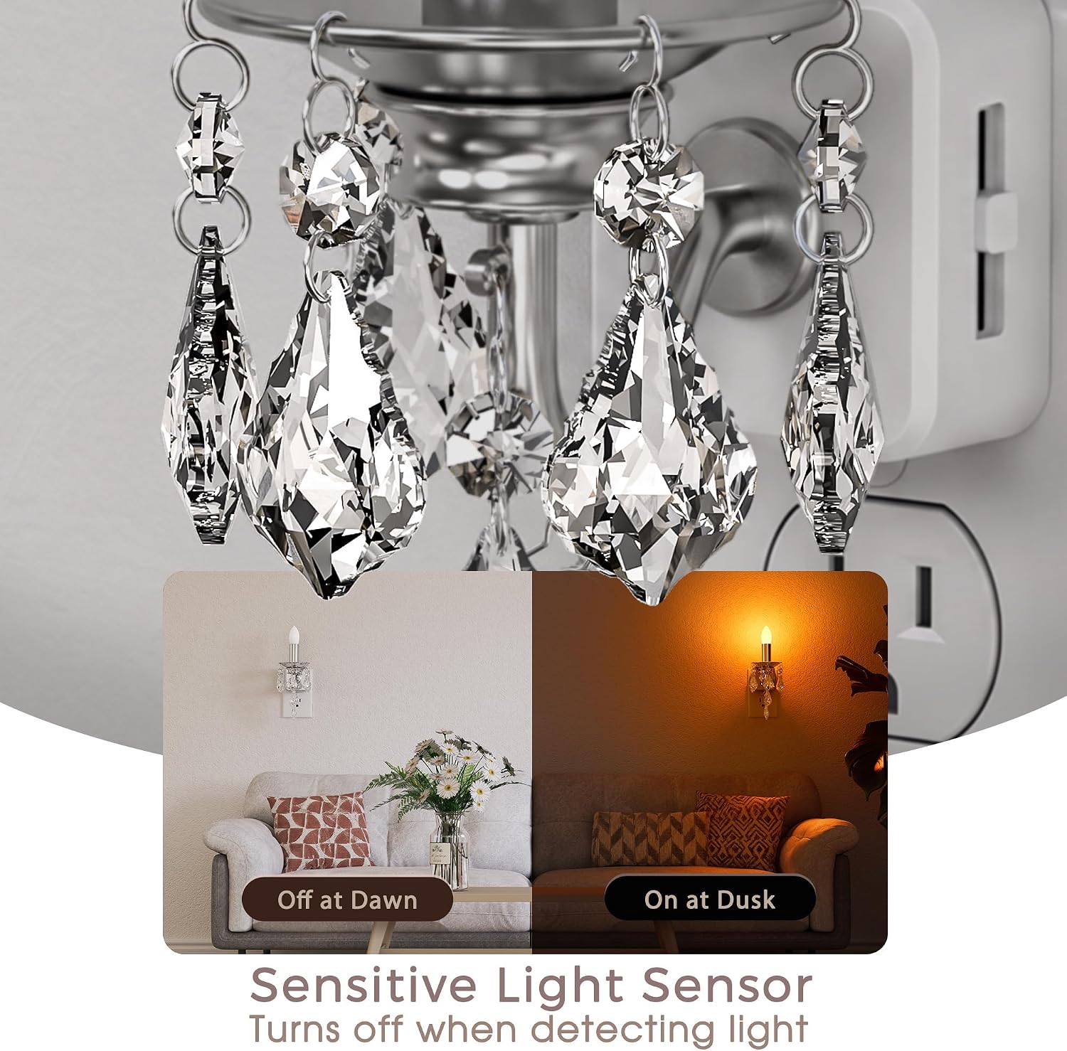 Briignite Chandelier Night Lights Plug into Wall 2 Pack,Dusk to Dawn,Amber image 3