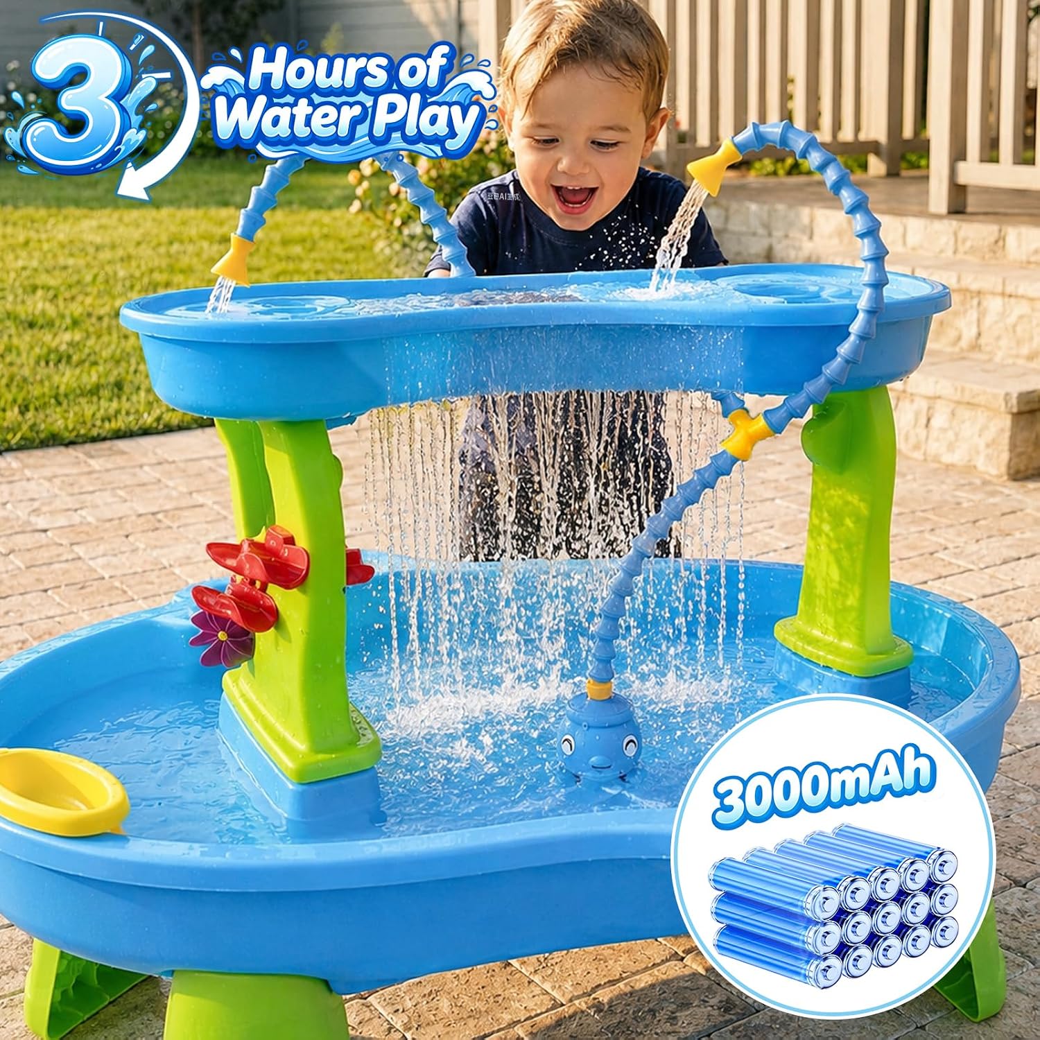 Rechargeable Water Table Pump(Huge Water Output) Three levels of water output, 4 Hours Non-Stop Fun, IPX7 Waterproof, Kids Octopus Pump Suitable for Most Water Table on the Market, Blue