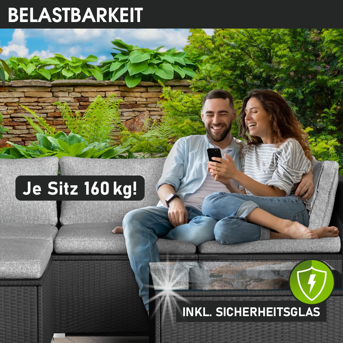 BRAST Gartenmöbel Lounge Set | 6-7 Personen viele Modelle & Farben | inkl. extra Dicke Kissen | Outdoor Loungemöbel Sitzgruppe Essgruppe Garnitur | Relax Grau