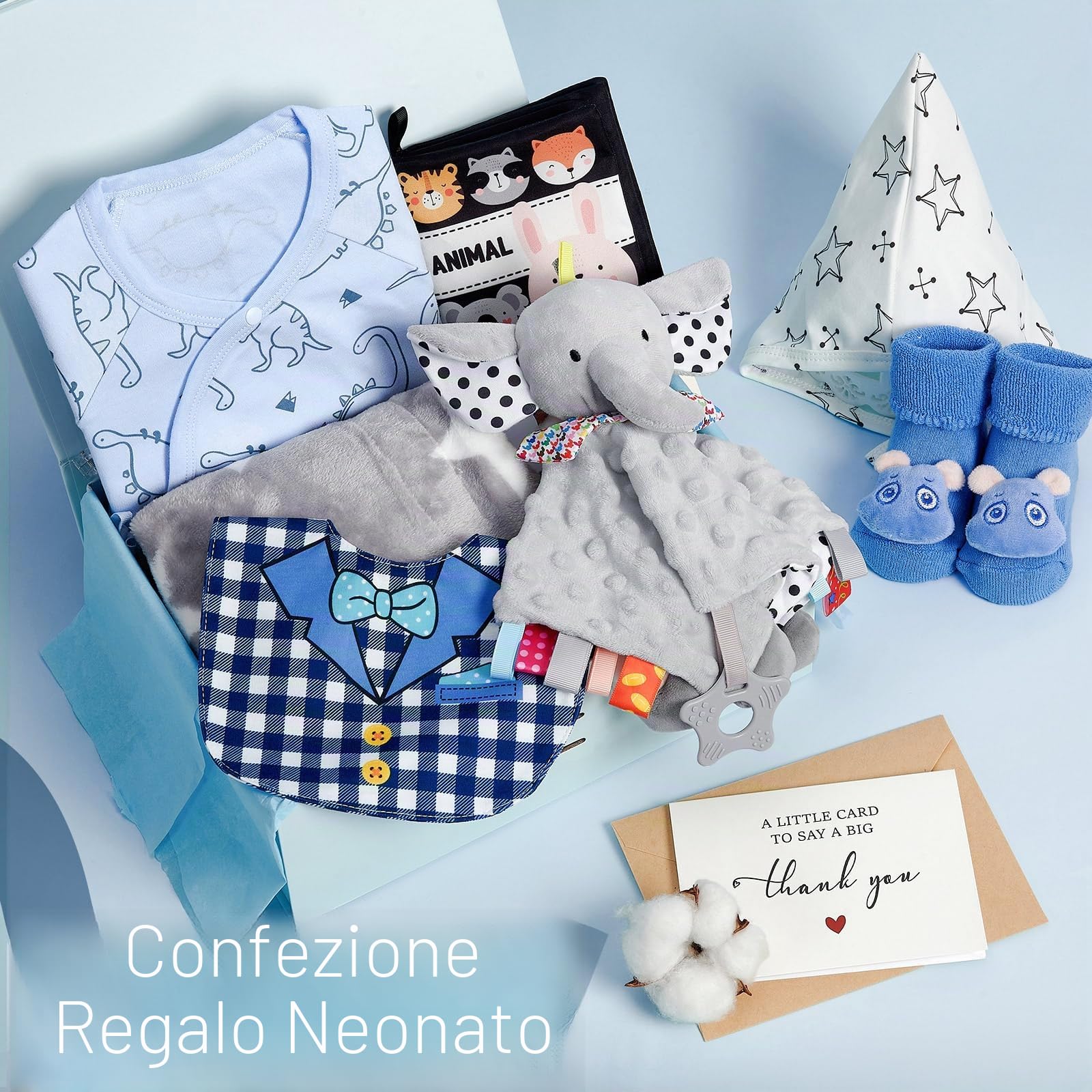 vamei Regalo Nascita Bimbo Bimba con Pagliaccetto Neonato Coperta Doudou Bavaglino Calzini Antiscivolo Cappello, Set Regalo Neonato Nascita Regali Baby Shower Unisex