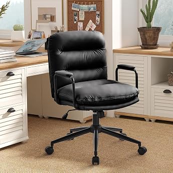 Home Office Chair Office Chair Made of PU Leather Desk Chair with Double-Layer Seats Height Adjustable Swivel Chair Makeup Chair 120  Rocker Function Computer Chair for Bedroom Office Black-2