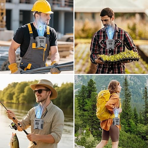 Miniatura 7 de Ventilador de cintura portátil con 5 velocidades, flujo de aire fuerte de 16000 RPM, ventilador de cuello manos libres recargable de 10000 mAh con