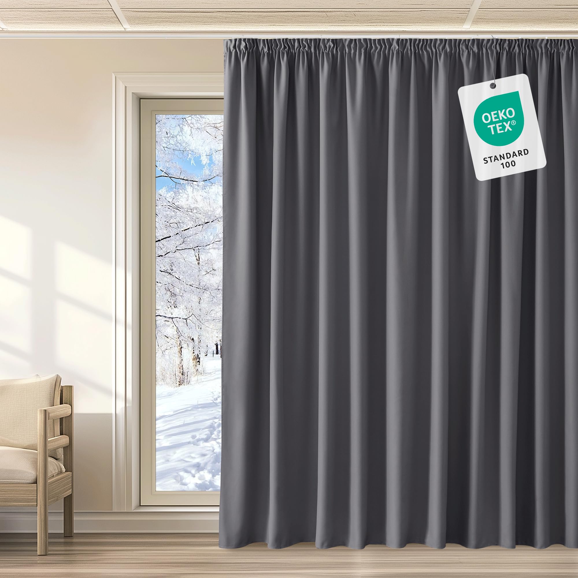 KGORGE Cortinas con Ganchos Salon Cortinas Opacas Cortinas 3 Metros Cortinas Termicas Aislantes Frio y Calor Cortinas Dormitorio Matrimonio Cortinas de Casa, 1 Pieza, 300x240cm (AnchoxAlto), Gris