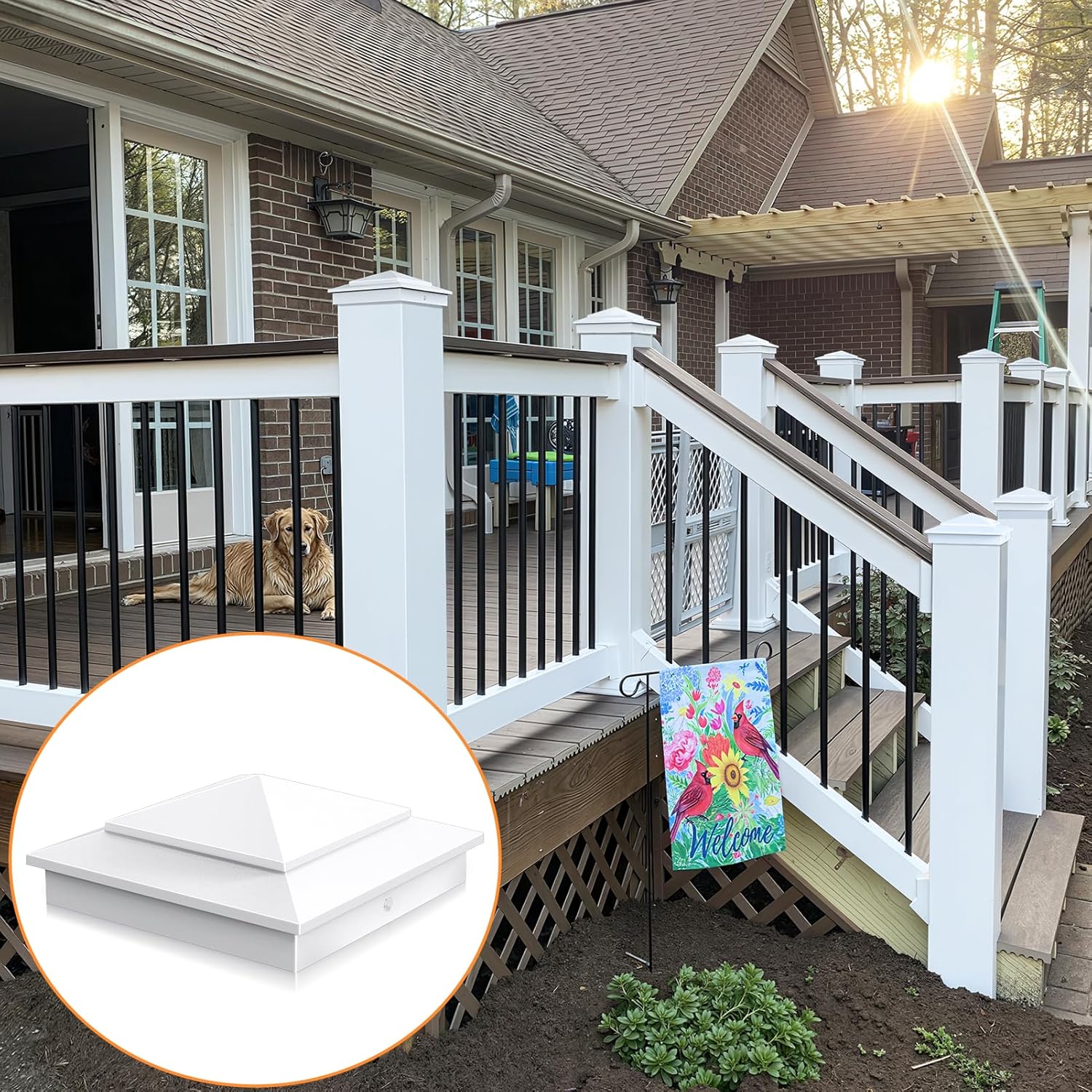 6X6 Aluminum White Pyramid Post Caps for Actual 5.5" x 5.5" Wood Posts, Heavy-Duty Fence Post Caps Cover for Cedar Fence Deck Mailbox - Weatherproof, Rust-Resistant - 8 Pack