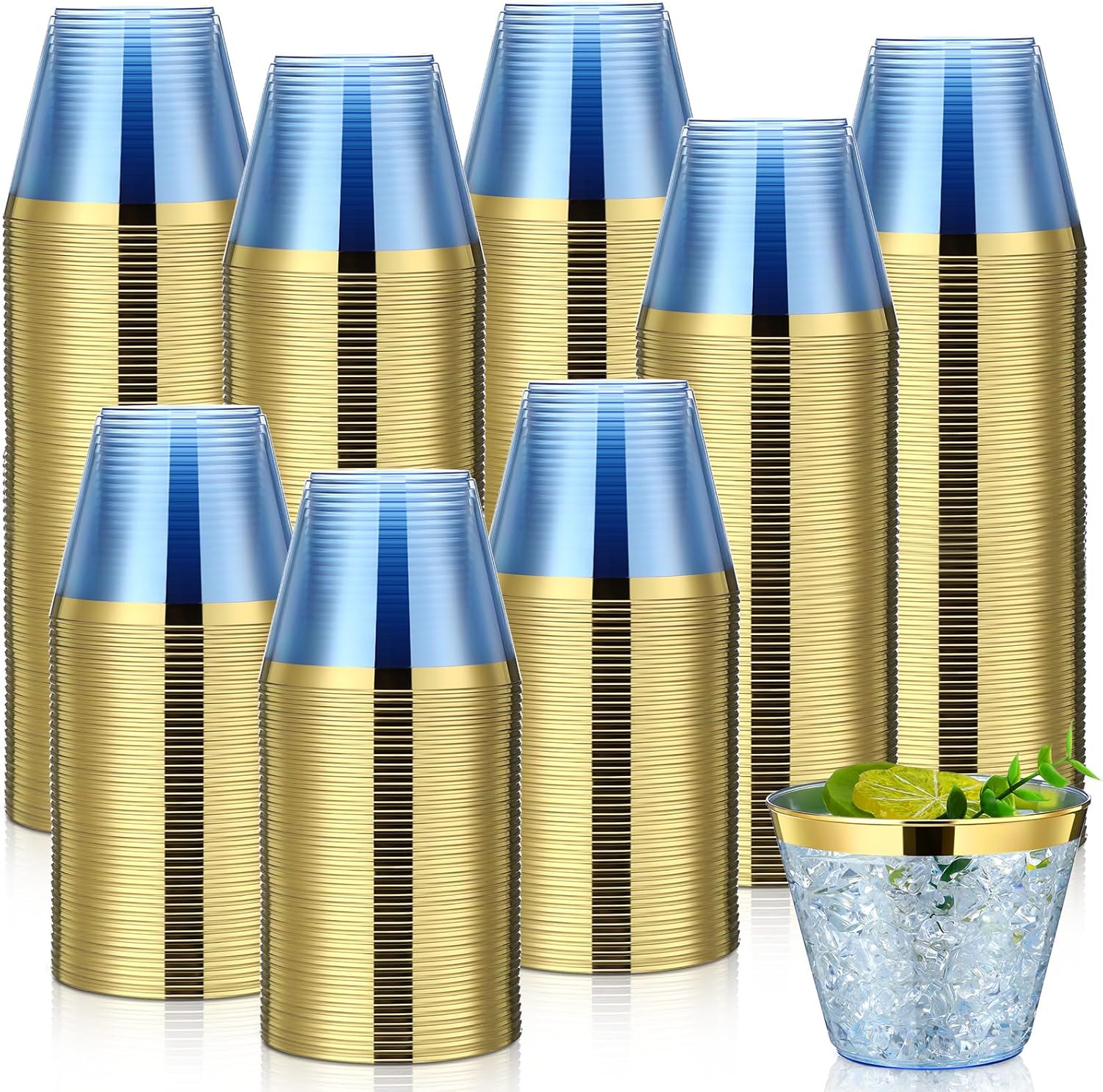 Nitial 200 Pack 9oz Plastic Cups with Gold Rim Disposable