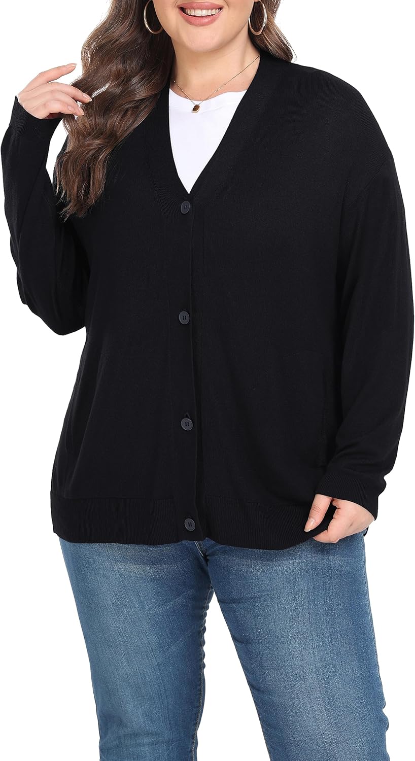 Shiaili Classic Plus Size Sweater for Women Non-Bulky Soft Stretch Cardigans - Image 2