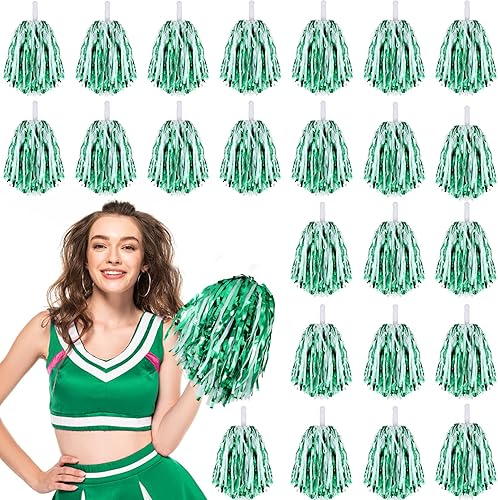 Miniatura 10 de 24 pompones de animadora con mango metálico para animadora animadora y animadora para fiestas de equipo deportivo, baile, animación Rojo rosa