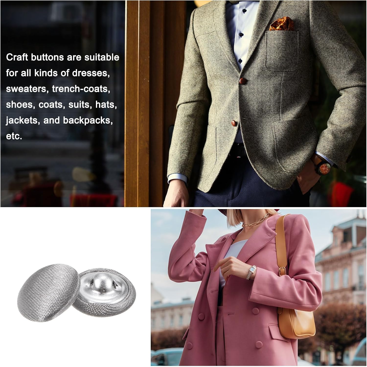 HARFINGTON 10pcs 20L Fabric Cloth Covered Button 12.5mm Round Metal Sewing Buttons for Suits Dress Blouses, Grey - Image 5