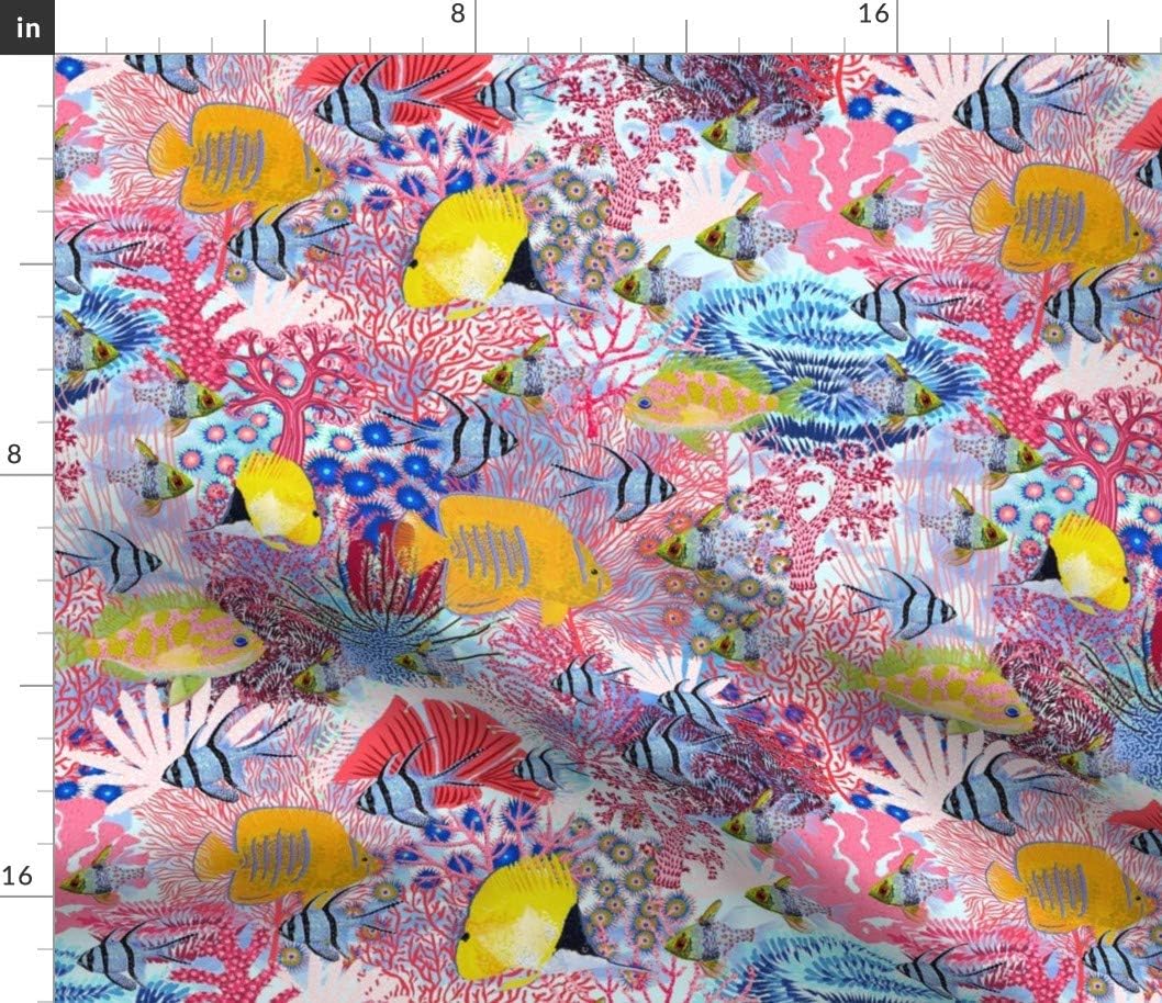 Spoonflower Fabric - Coral Reef Underwater Life Seaweed Great Endangered Species Nautical Printed on Petal Signature Cotton Fabric by The Yard - Sewing Quilting Apparel Crafts Decor