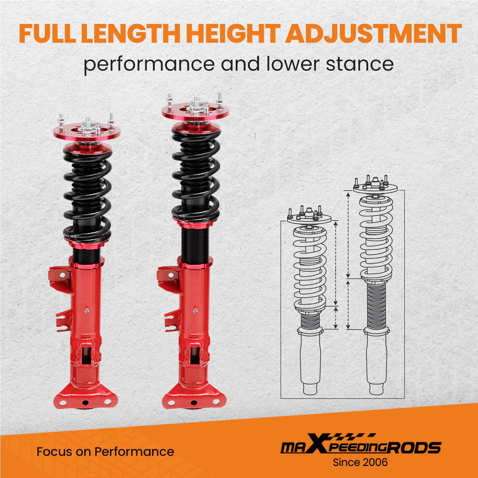 maXpeedingrods Coilovers Shock Struts for 1992-1999 E36 316i 318i 318is 318ic 323i 323ic 323is 325is 325ic 328i 328is 328ic M3 (Non-Adjustable Damper) - Red