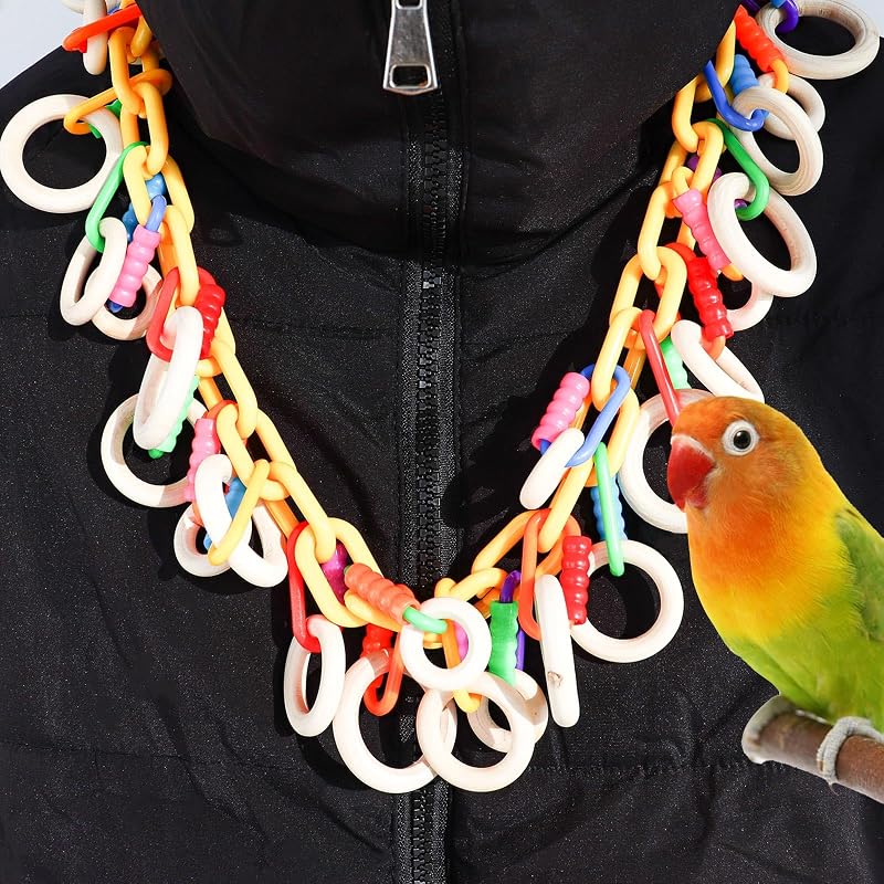 Brinquedo interativo para aves com argolas de madeira e corrente plástica BingegePet – 1 unidade